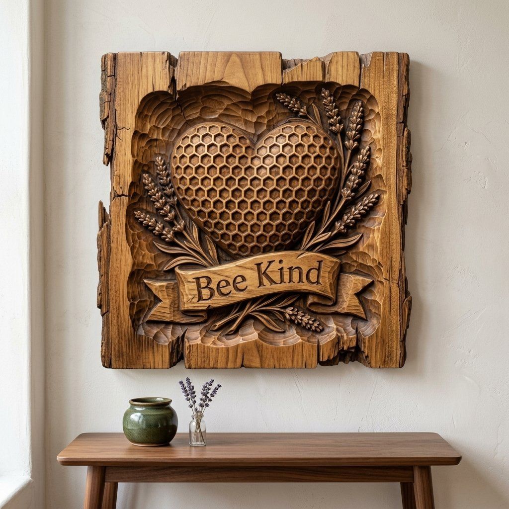 Bee Kind Honeycomb Heart Lavender CNC Relief STL bas-relief STL — view 14