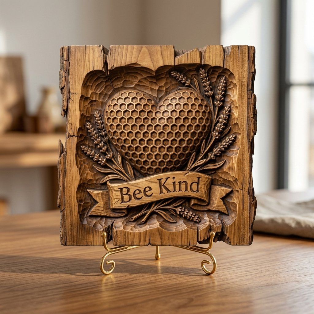 Bee Kind Honeycomb Heart Lavender CNC Relief STL bas-relief STL — view 3
