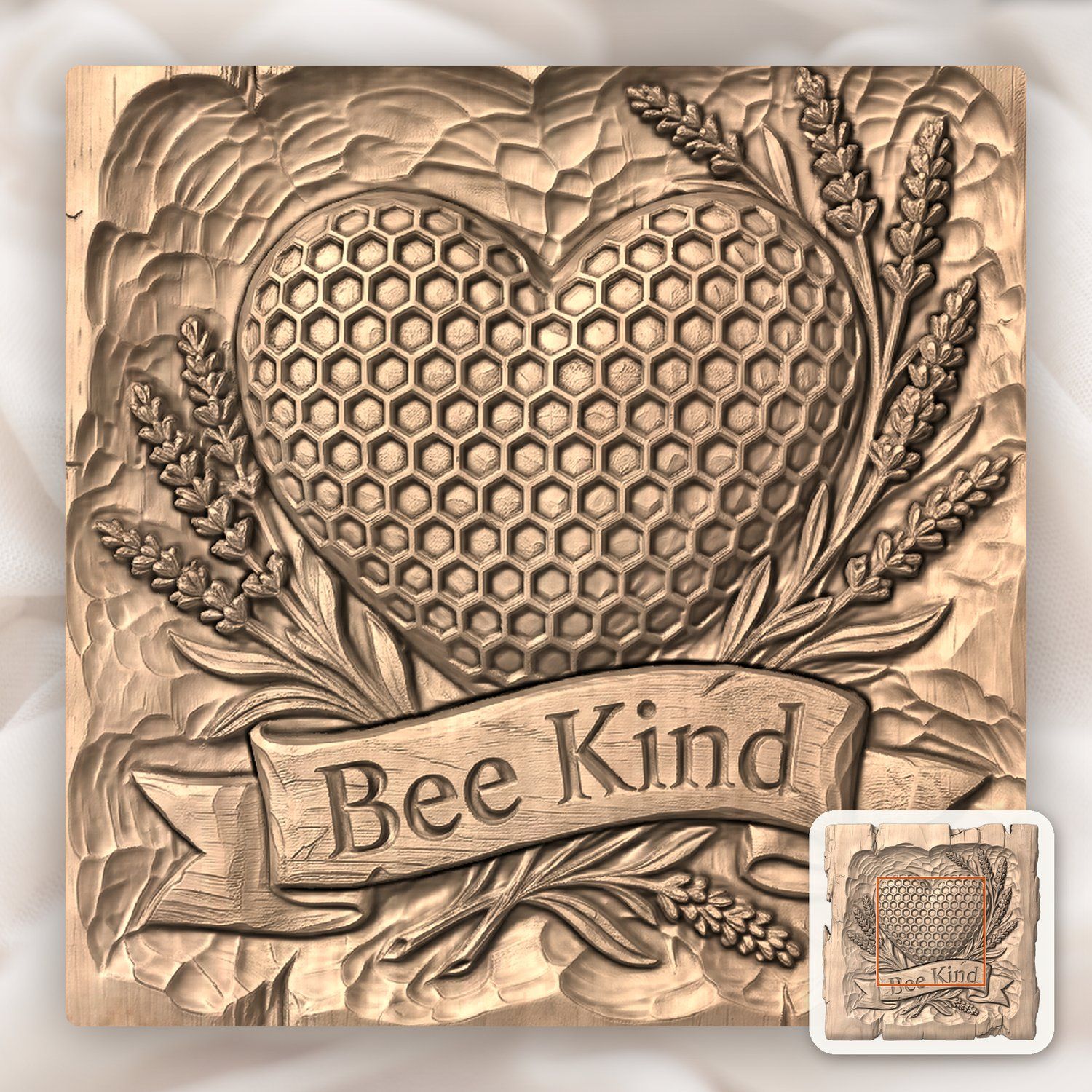 Bee Kind Honeycomb Heart Lavender CNC Relief STL bas-relief STL — view 6