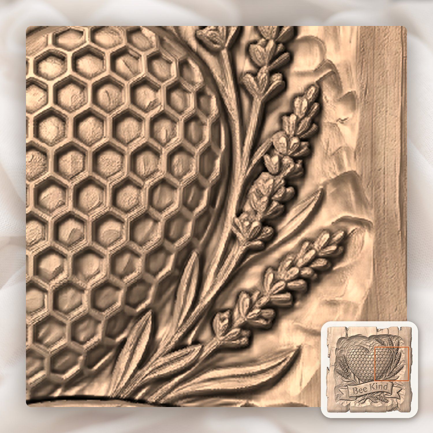 Bee Kind Honeycomb Heart Lavender CNC Relief STL bas-relief STL — view 8