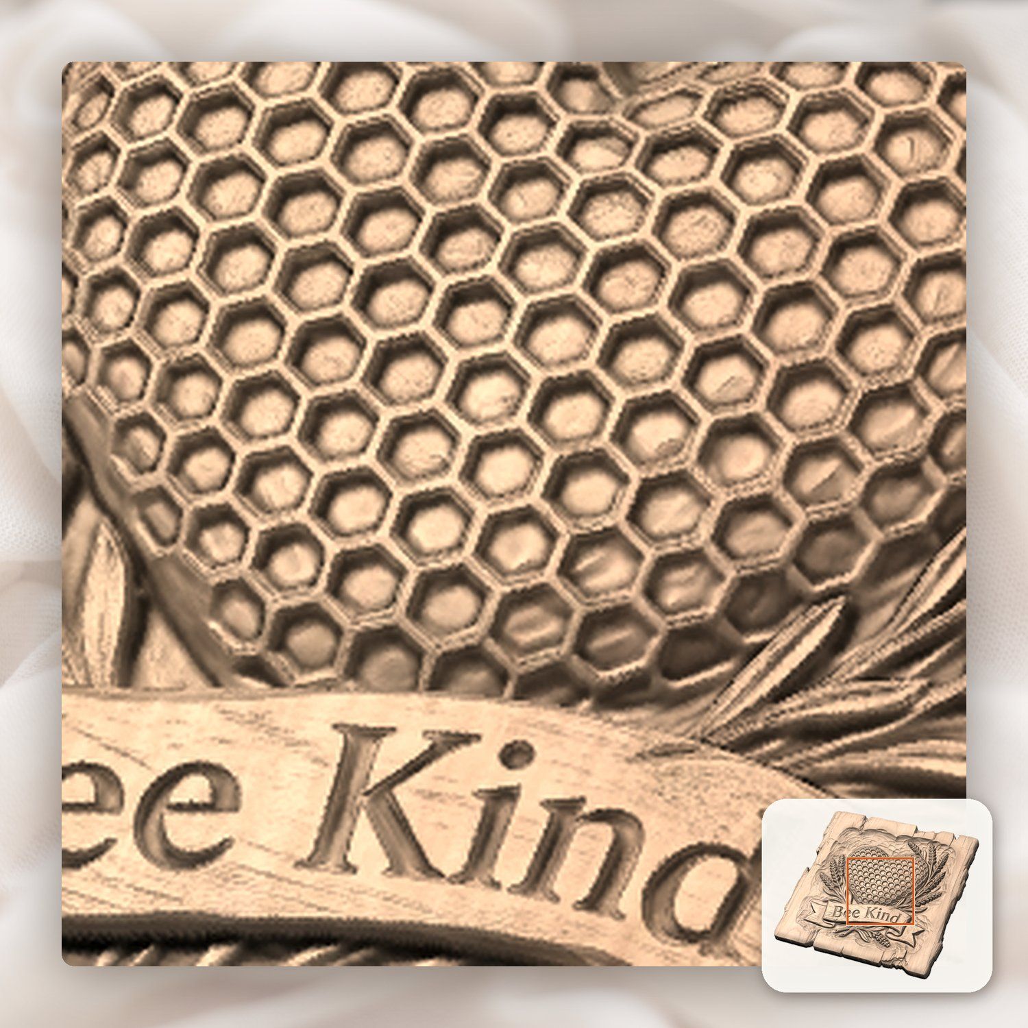 Bee Kind Honeycomb Heart Lavender CNC Relief STL bas-relief STL — view 9