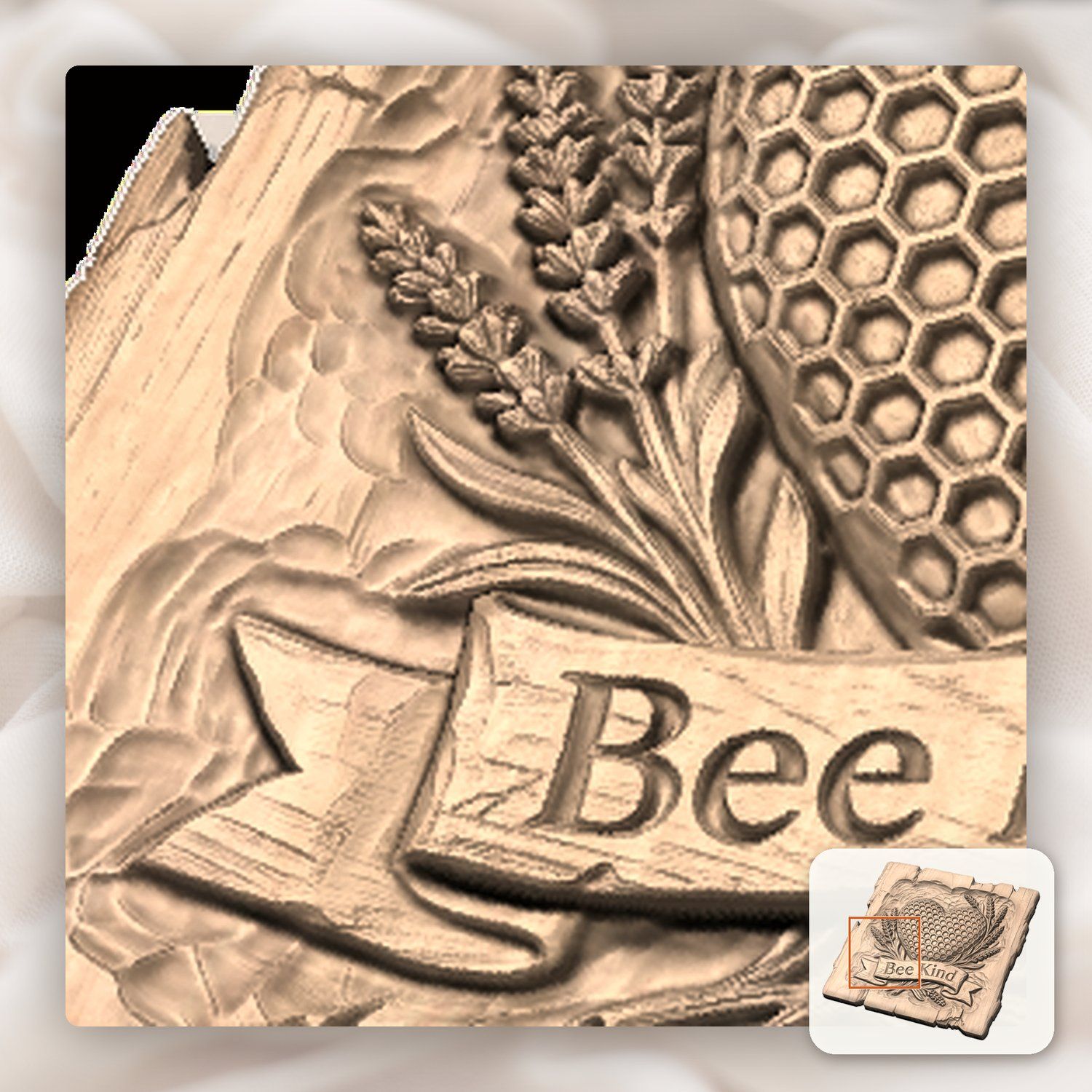Bee Kind Honeycomb Heart Lavender CNC Relief STL bas-relief STL — view 10
