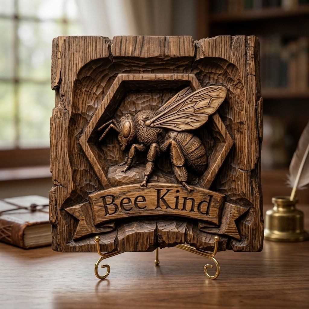 Bee Kind Honeycomb Honey Bee CNC Relief STL bas-relief STL — view 3