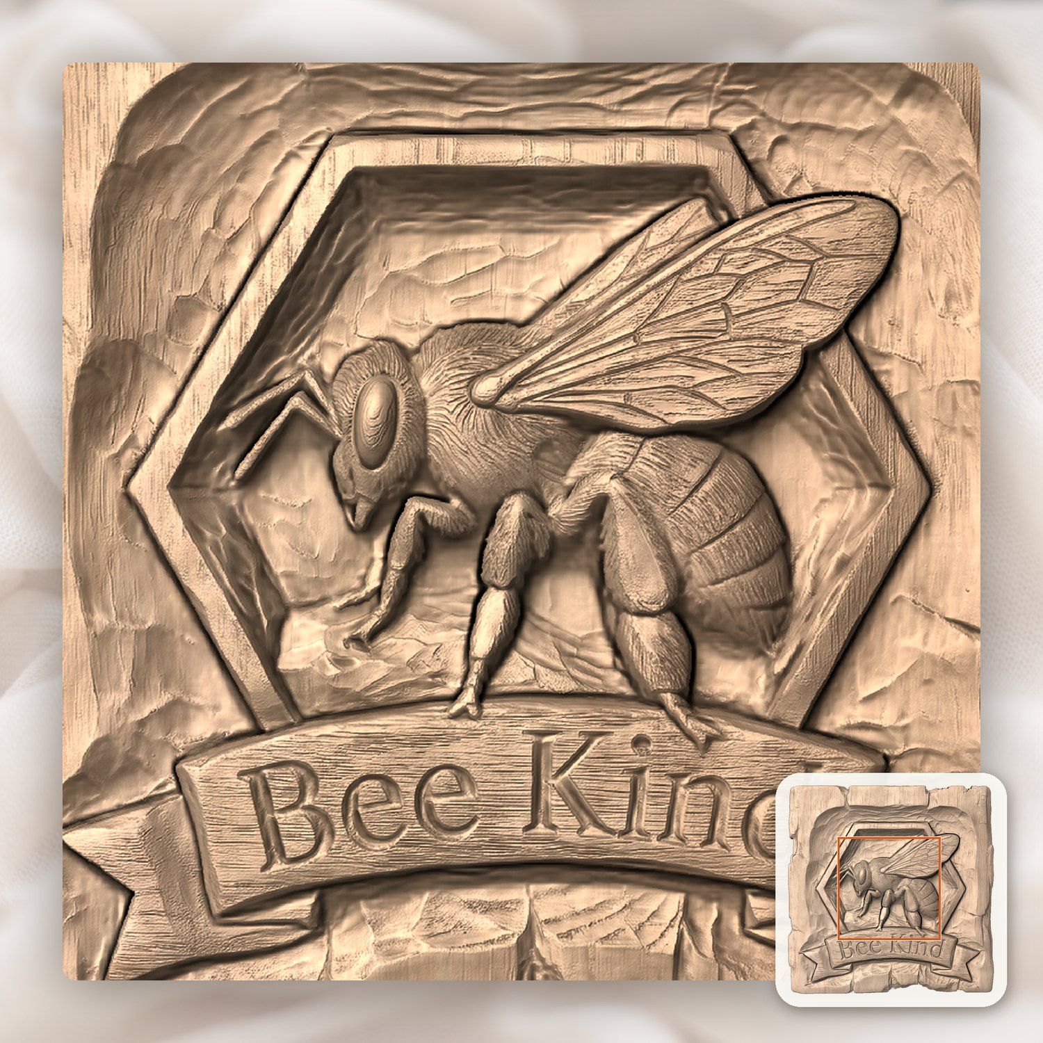 Bee Kind Honeycomb Honey Bee CNC Relief STL bas-relief STL — view 6