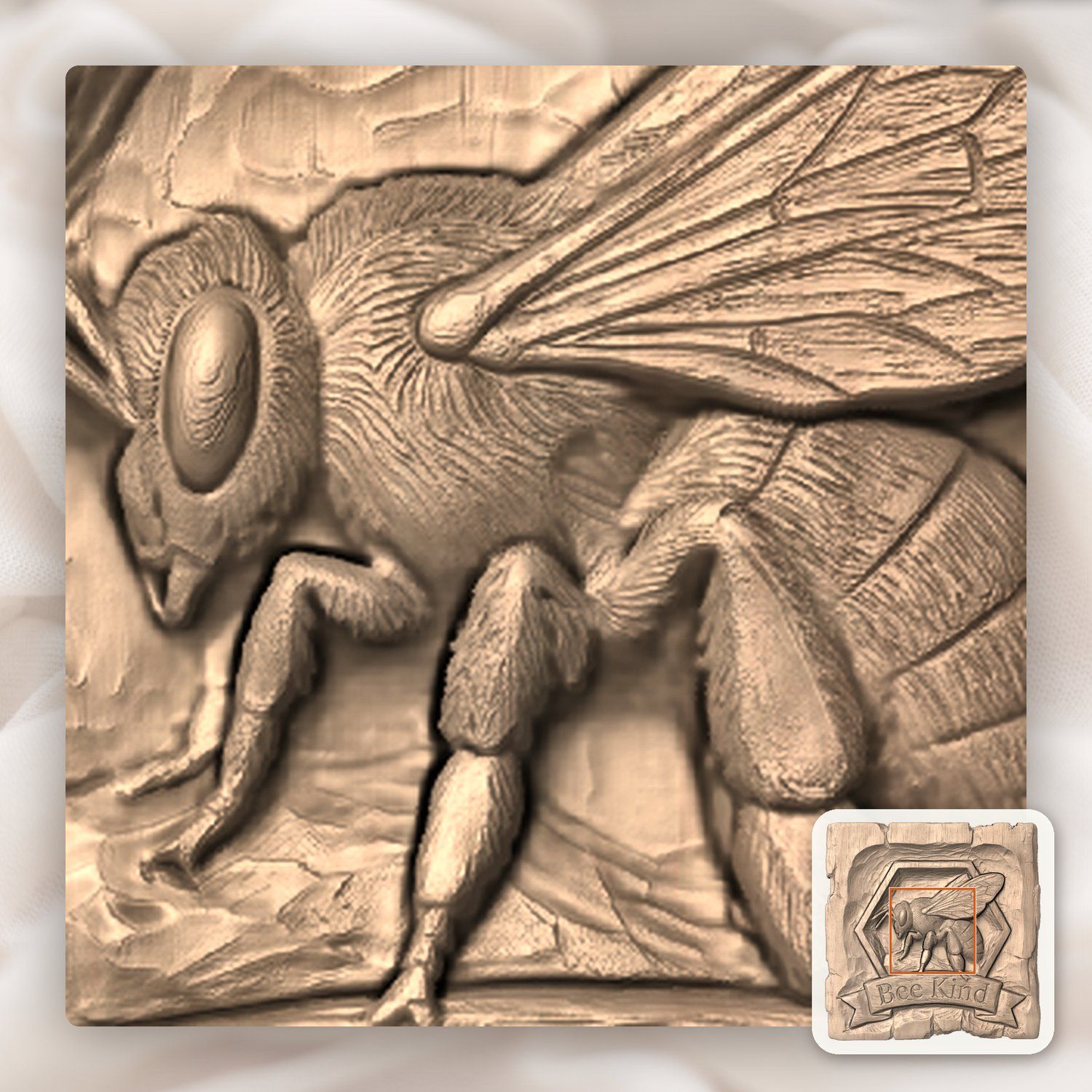 Bee Kind Honeycomb Honey Bee CNC Relief STL bas-relief STL — view 7