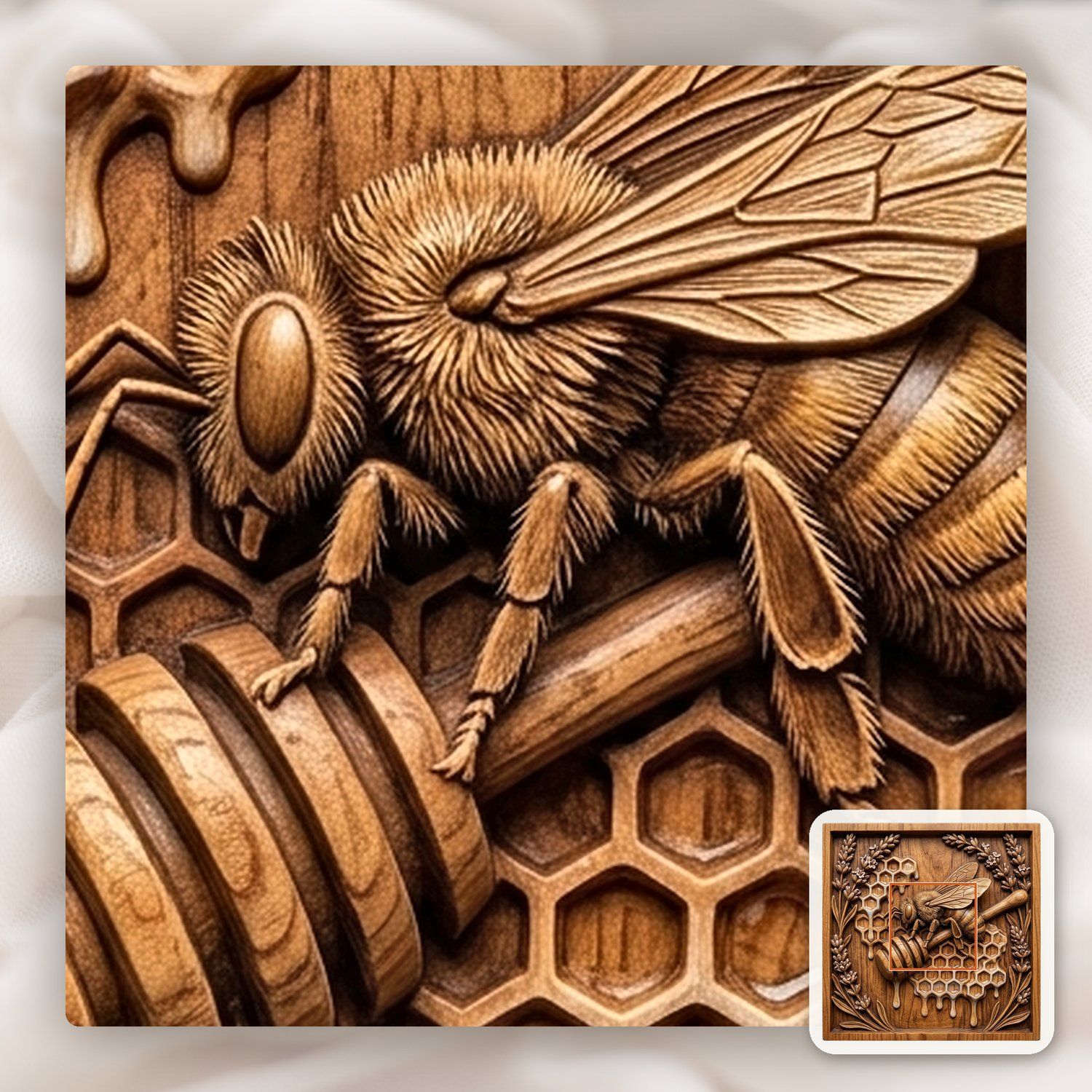 Bee Lavender Honeycomb CNC Relief STL bas-relief STL — view 11