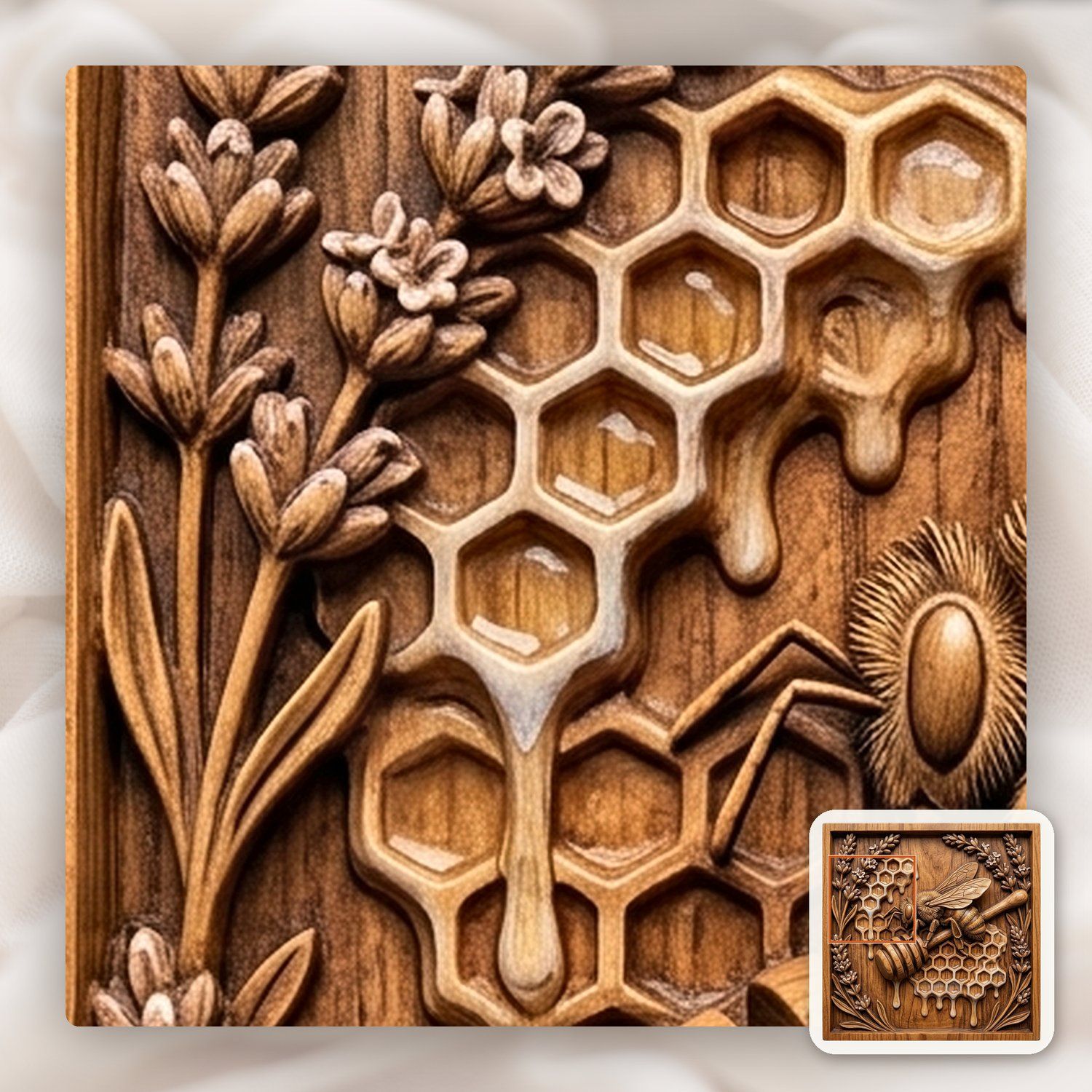 Bee Lavender Honeycomb CNC Relief STL bas-relief STL — view 12