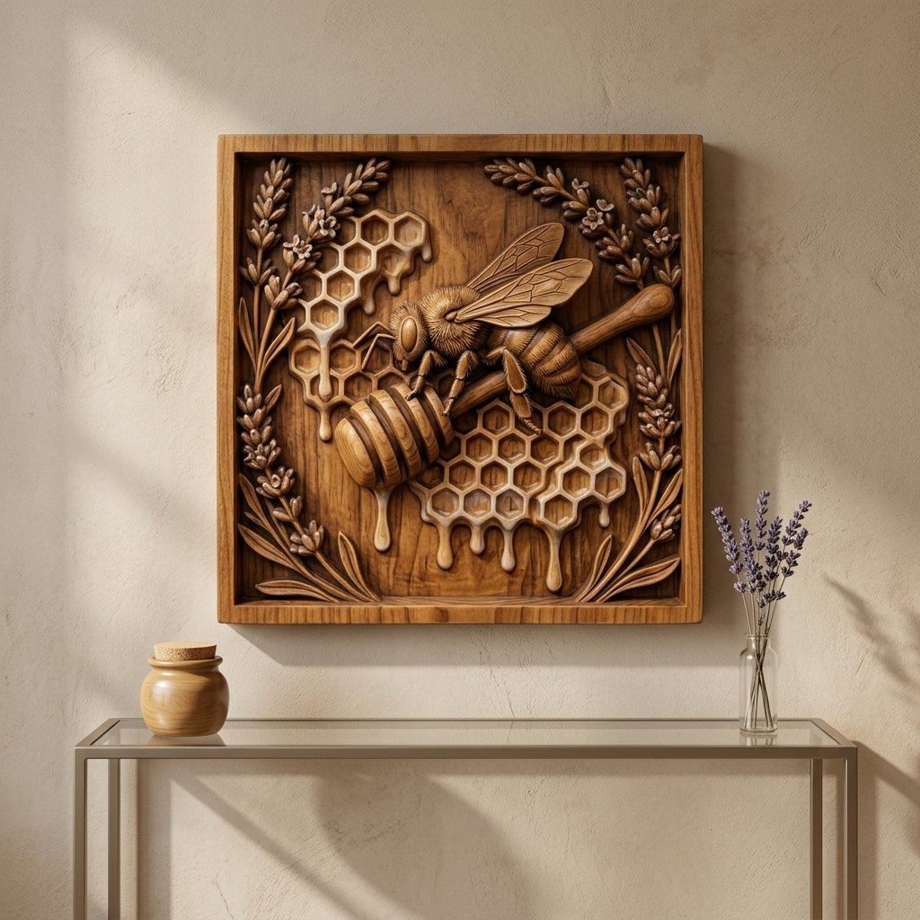 Bee Lavender Honeycomb CNC Relief STL bas-relief STL — view 13