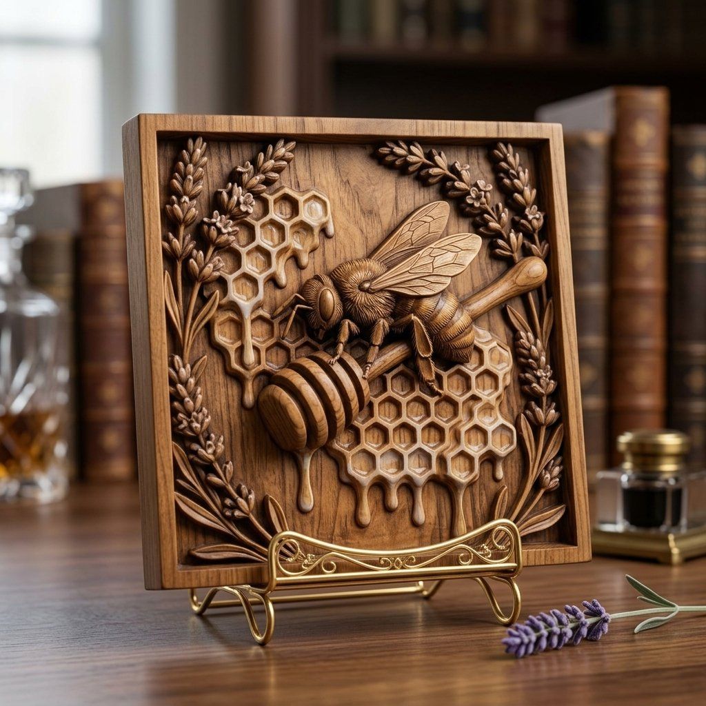 Bee Lavender Honeycomb CNC Relief STL bas-relief STL — view 3