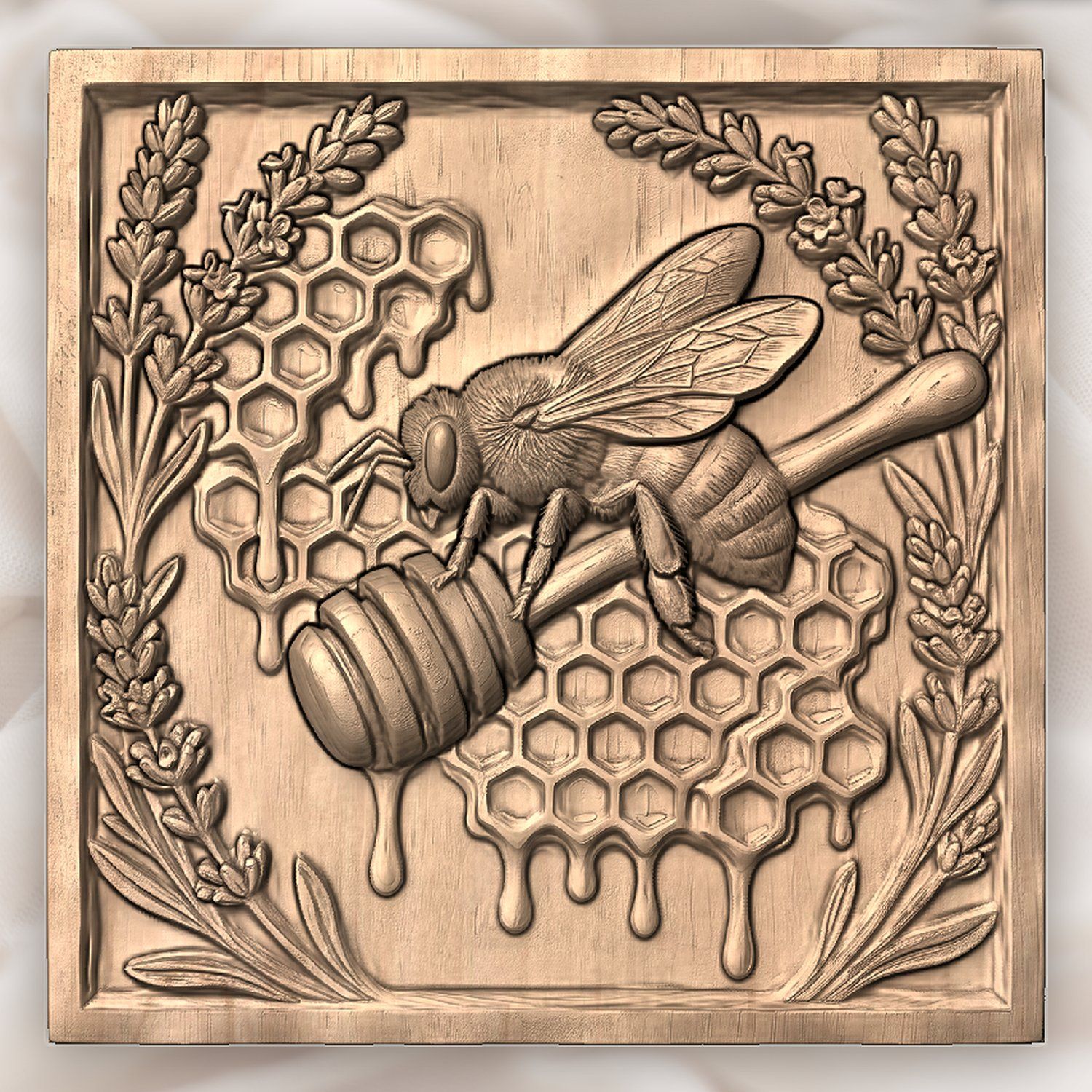 Bee Lavender Honeycomb CNC Relief STL bas-relief STL — view 4
