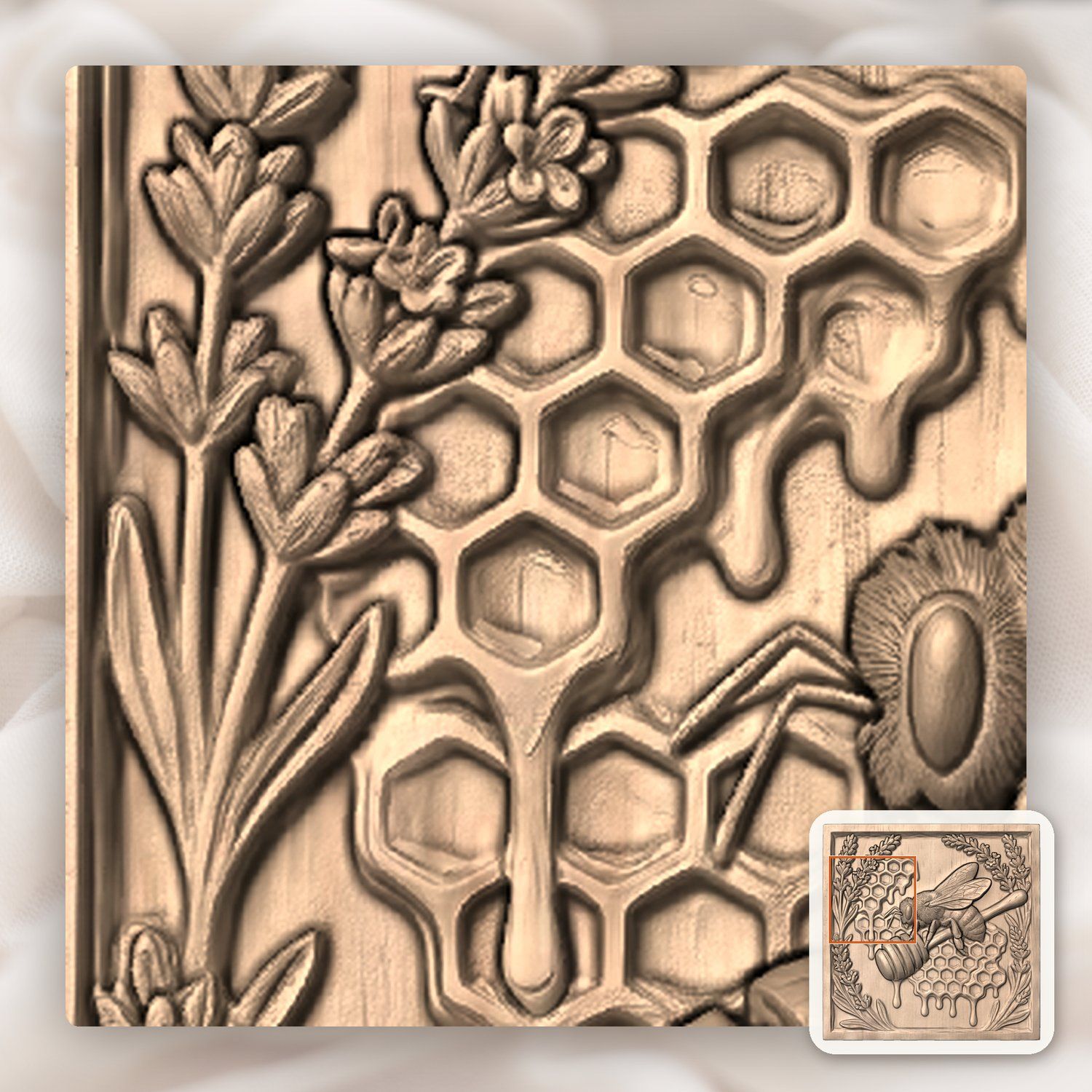 Bee Lavender Honeycomb CNC Relief STL bas-relief STL — view 7