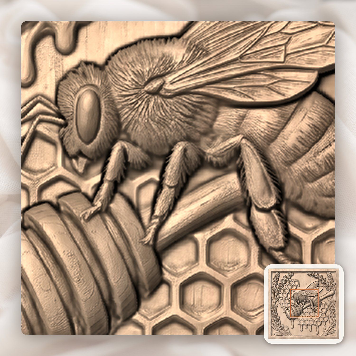 Bee Lavender Honeycomb CNC Relief STL bas-relief STL — view 8