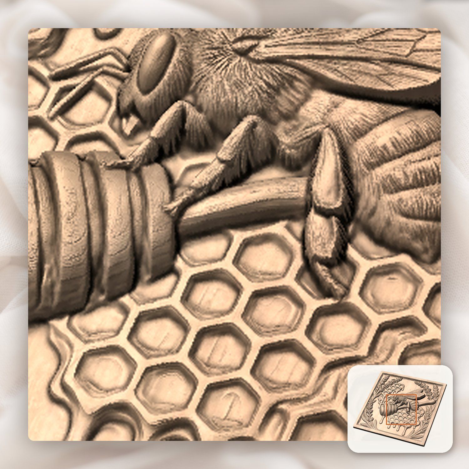 Bee Lavender Honeycomb CNC Relief STL bas-relief STL — view 9