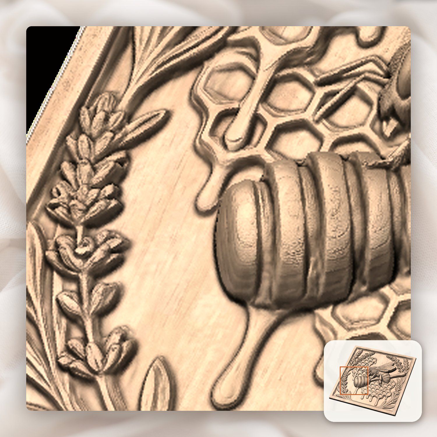 Bee Lavender Honeycomb CNC Relief STL bas-relief STL — view 10