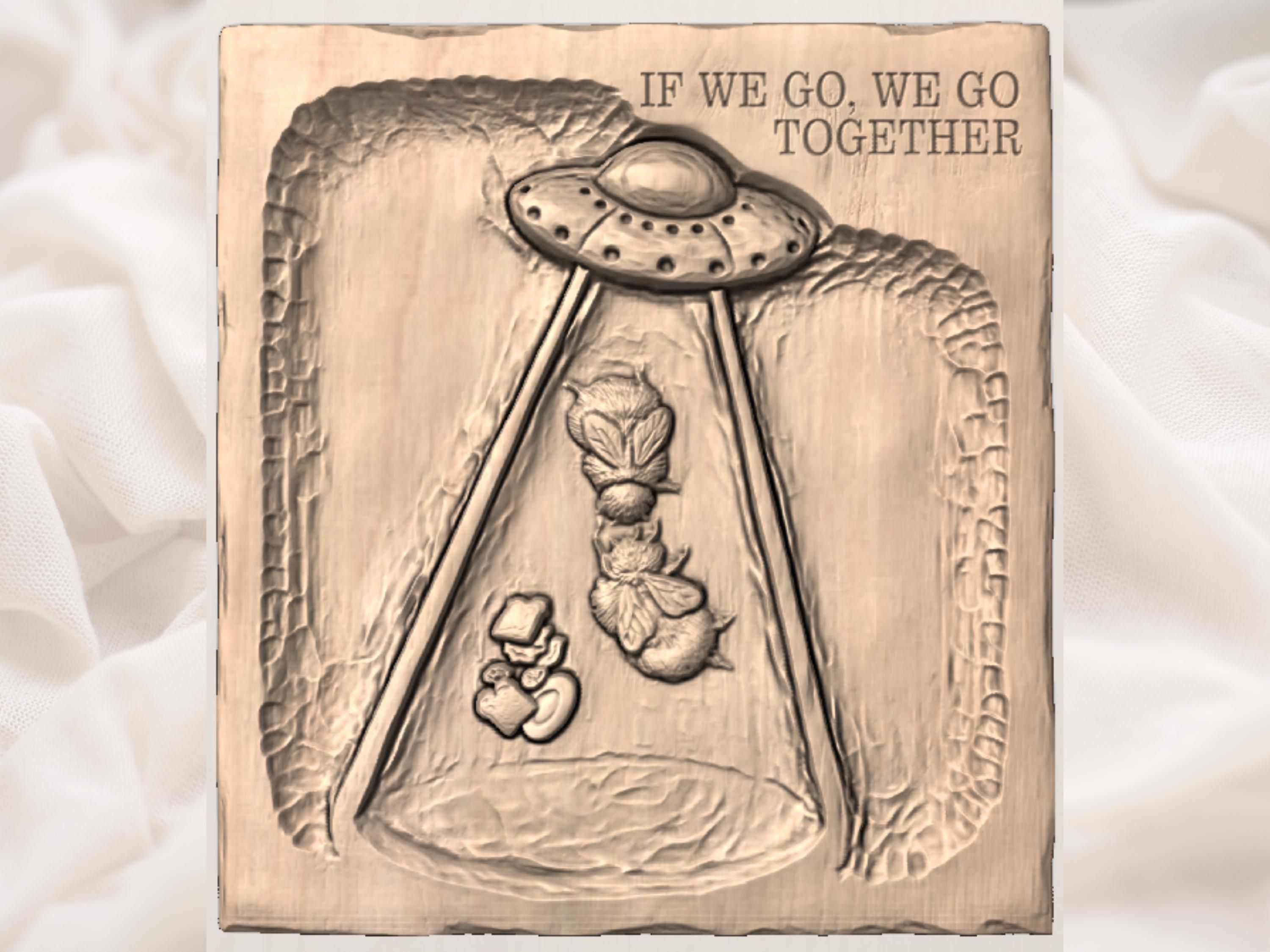 UFO Abducting Two Bumblebees Bas-Relief Panel STL bas-relief STL — view 2