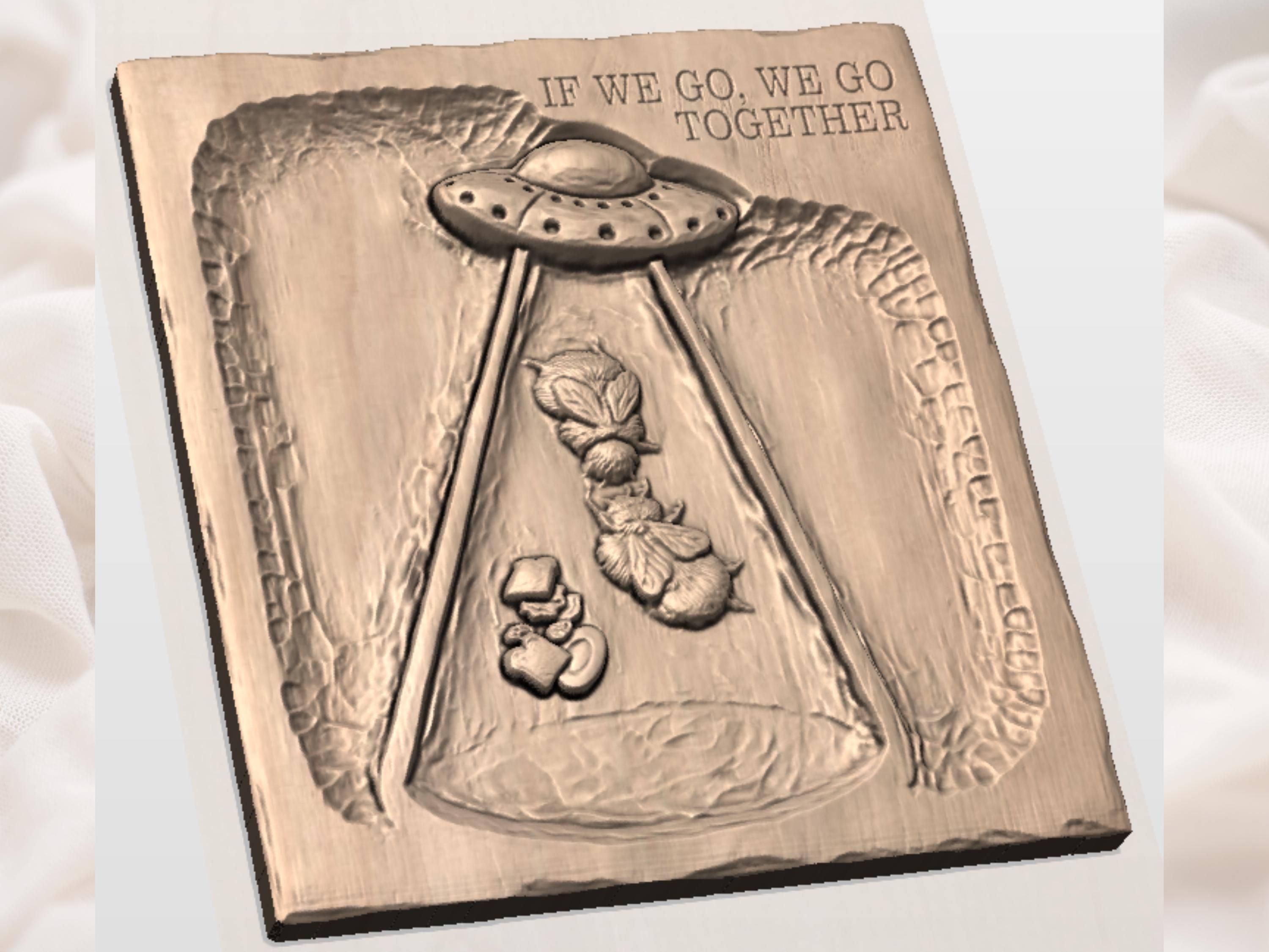 UFO Abducting Two Bumblebees Bas-Relief Panel STL bas-relief STL — view 3