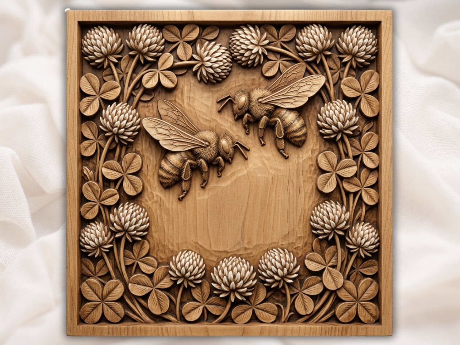 Bees and Clover Botanical Nature Scene CNC Relief STL bas-relief STL — view 2