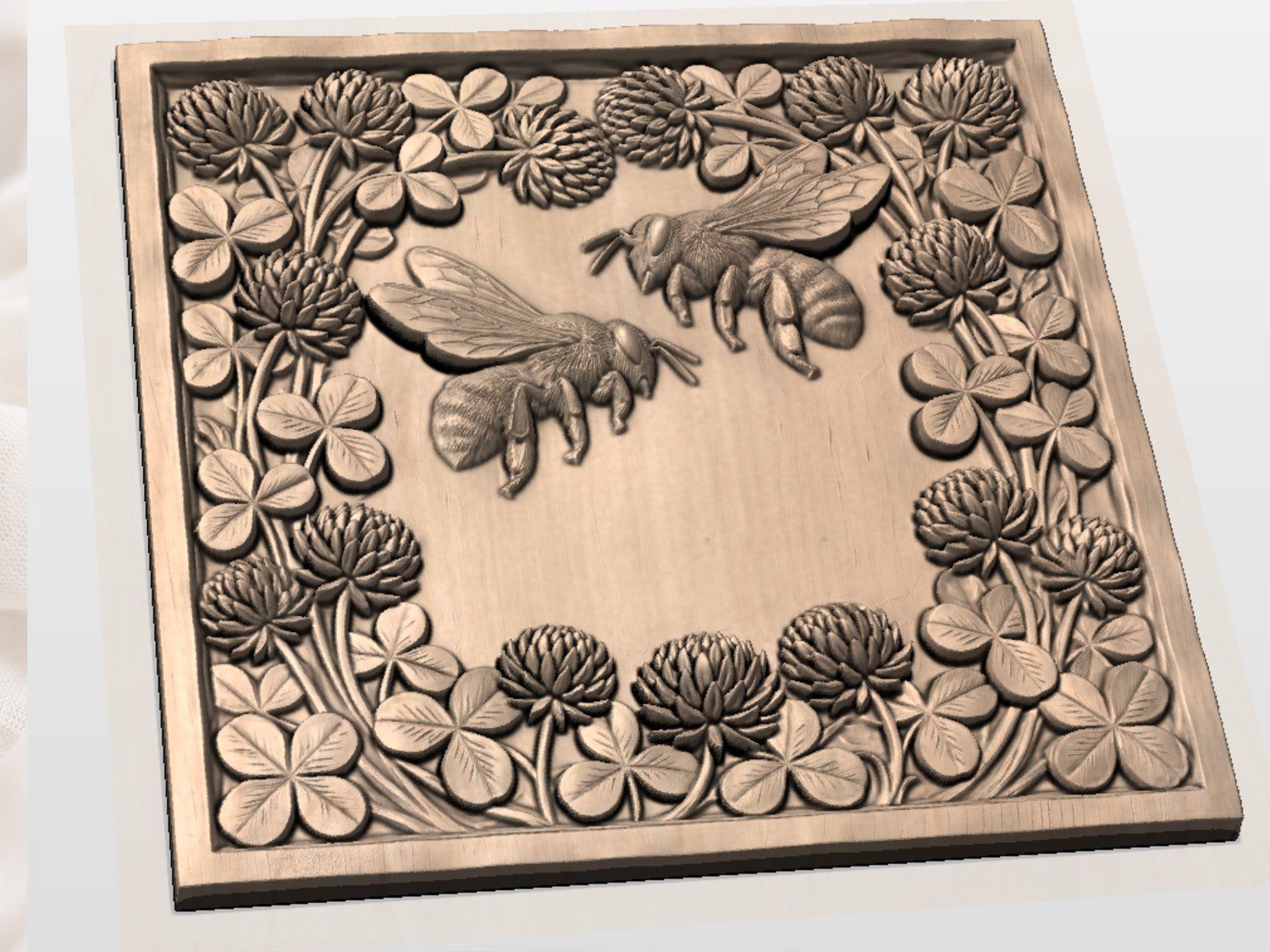 Bees and Clover Botanical Nature Scene CNC Relief STL bas-relief STL — view 3