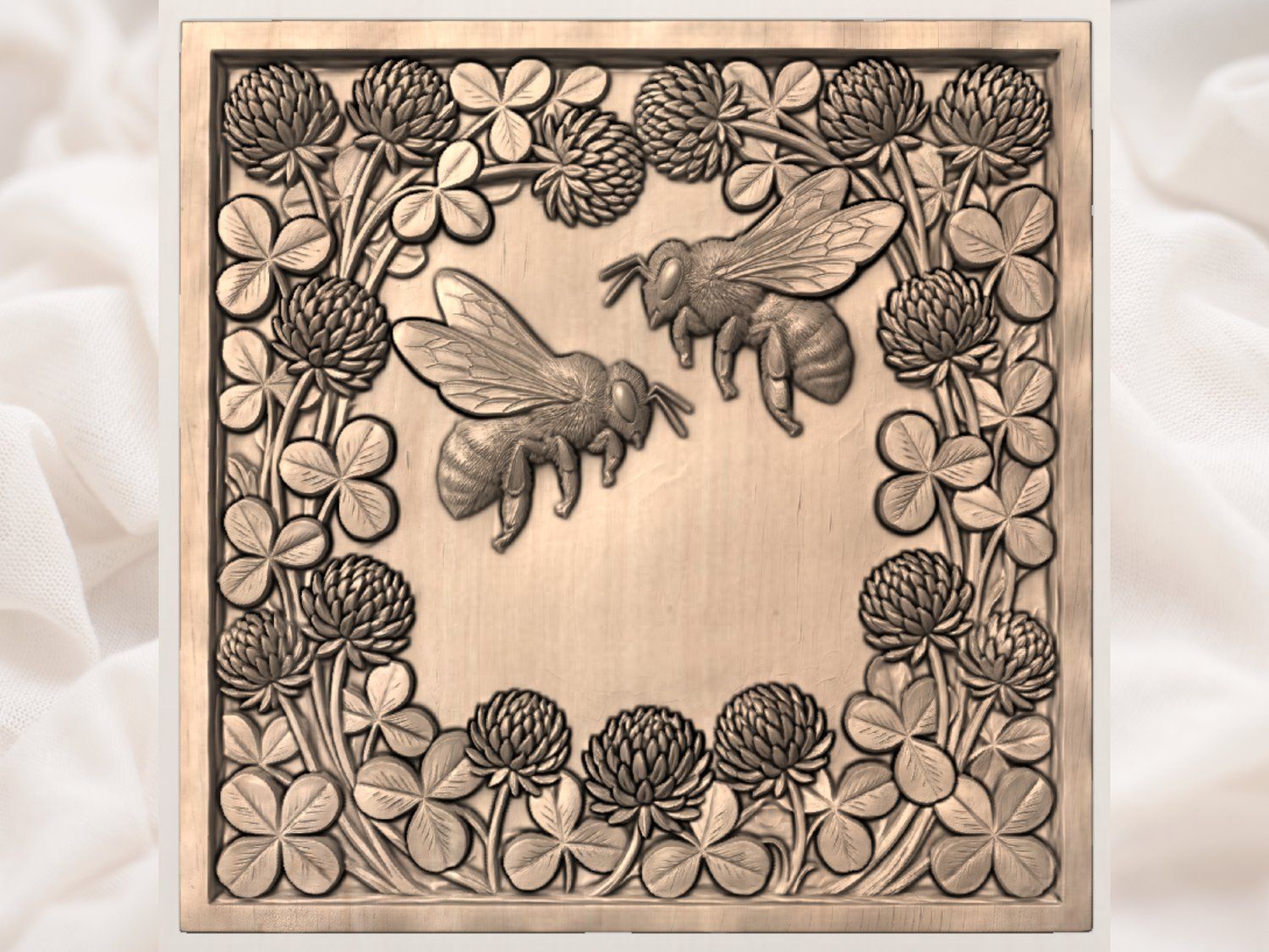 Bees and Clover Botanical Nature Scene CNC Relief STL bas-relief STL — view 4