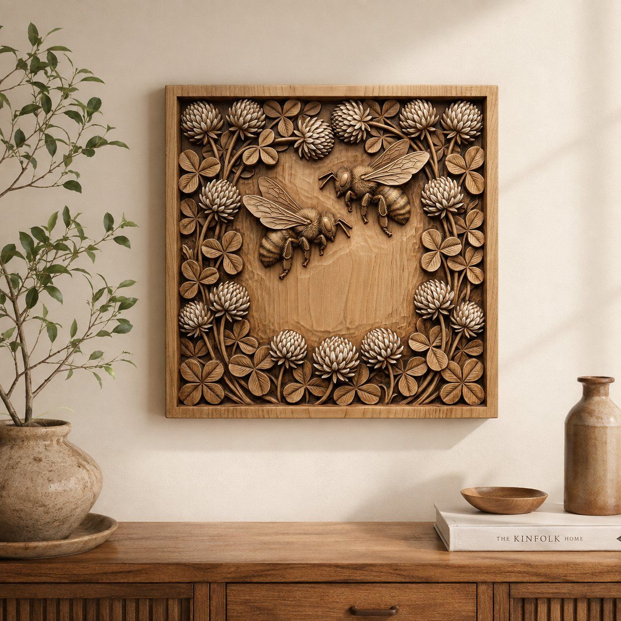 Bees and Clover Botanical Nature Scene CNC Relief STL bas-relief STL — view 6