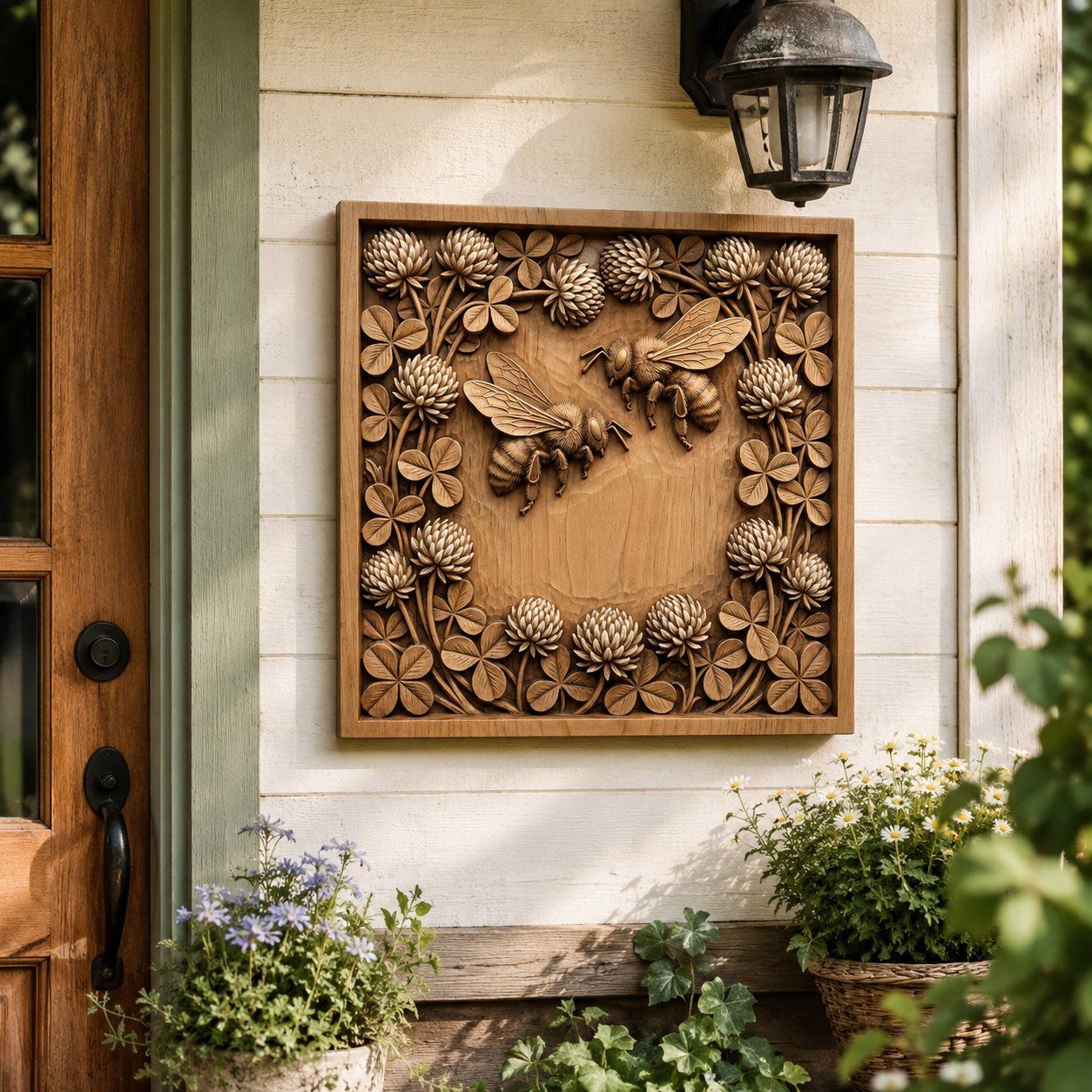 Bees and Clover Botanical Nature Scene CNC Relief STL bas-relief STL — view 8