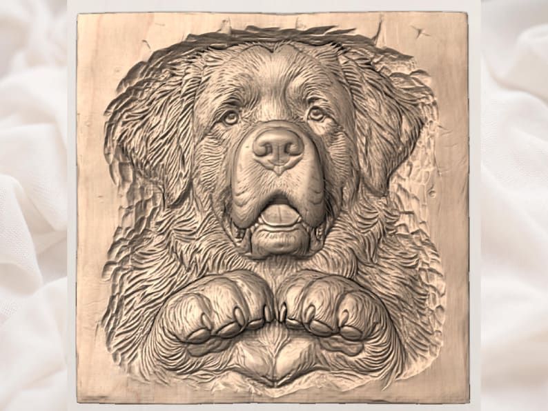 Saint Bernard Heart Paws Bas-Relief STL for CNC and 3D Printing bas-relief STL — view 2