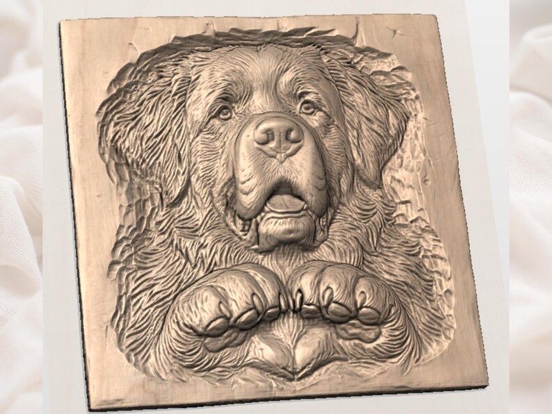 Saint Bernard Heart Paws Bas-Relief STL for CNC and 3D Printing bas-relief STL — view 3