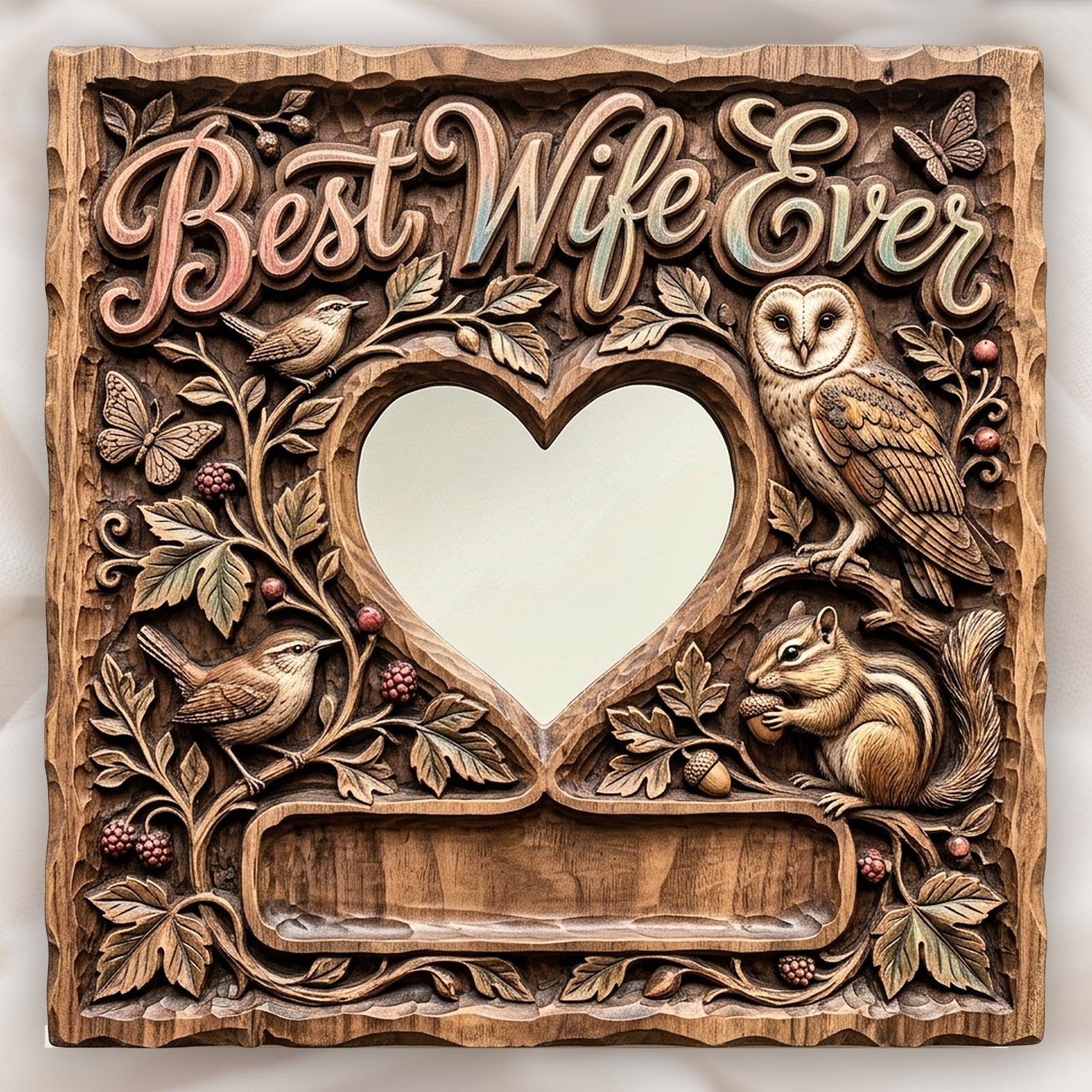 Best Wife Ever Woodland Heart Photo Frame CNC Relief STL bas-relief STL design