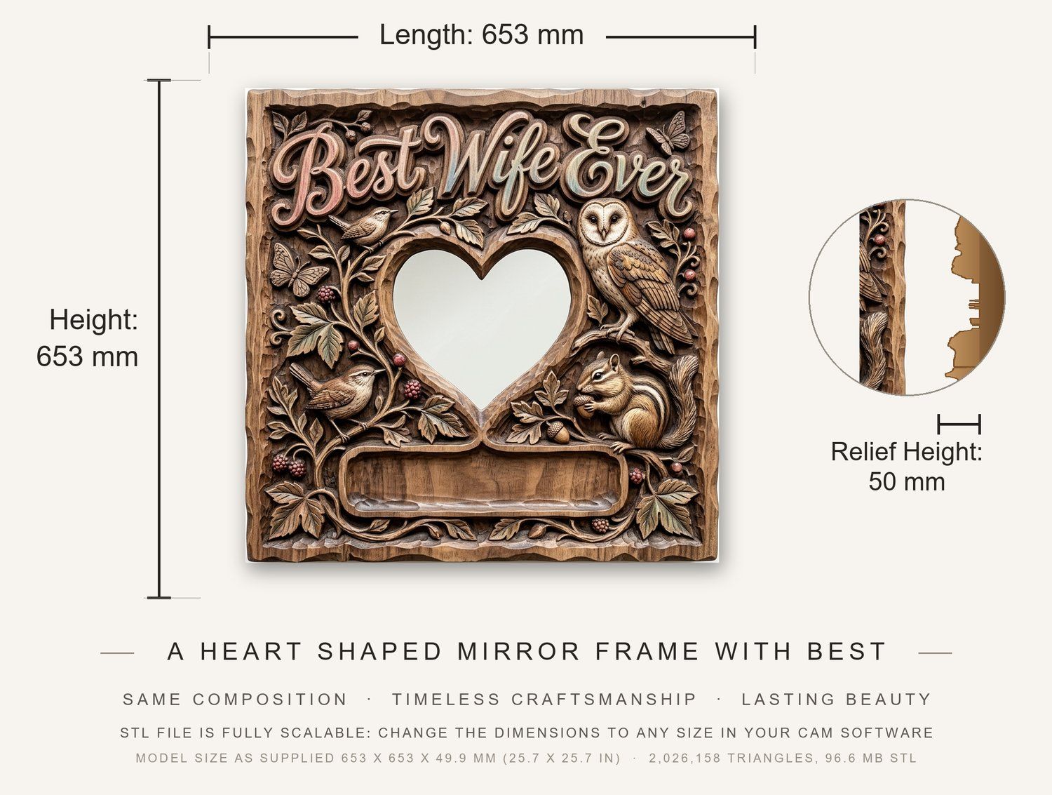 Best Wife Ever Woodland Heart Photo Frame CNC Relief STL bas-relief STL — view 3