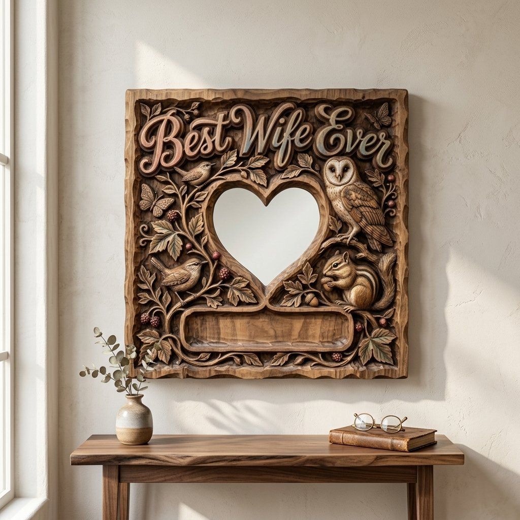 Best Wife Ever Woodland Heart Photo Frame CNC Relief STL bas-relief STL — view 14