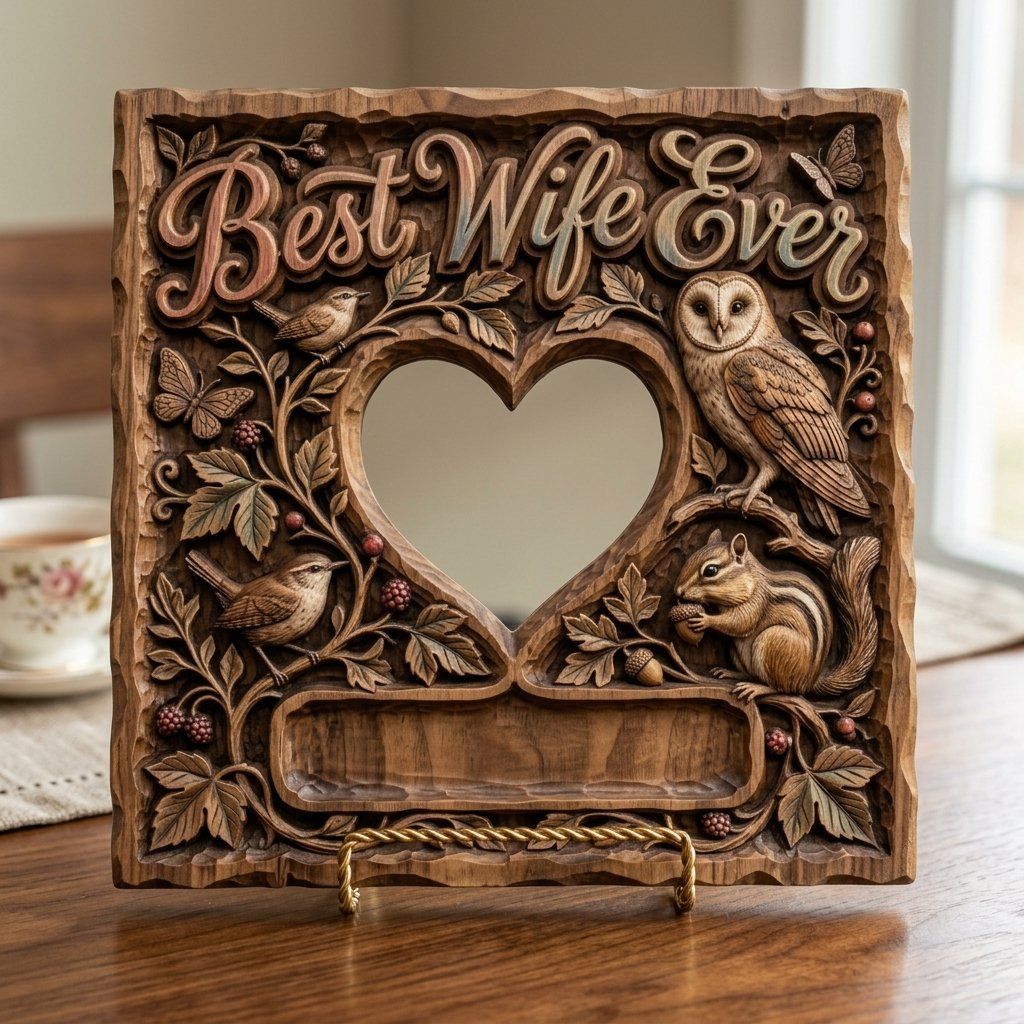 Best Wife Ever Woodland Heart Photo Frame CNC Relief STL bas-relief STL — view 15