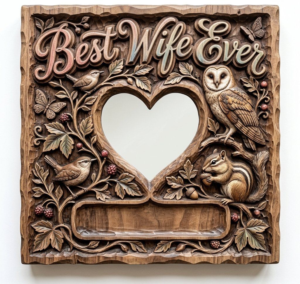 Best Wife Ever Woodland Heart Photo Frame CNC Relief STL bas-relief STL — view 12