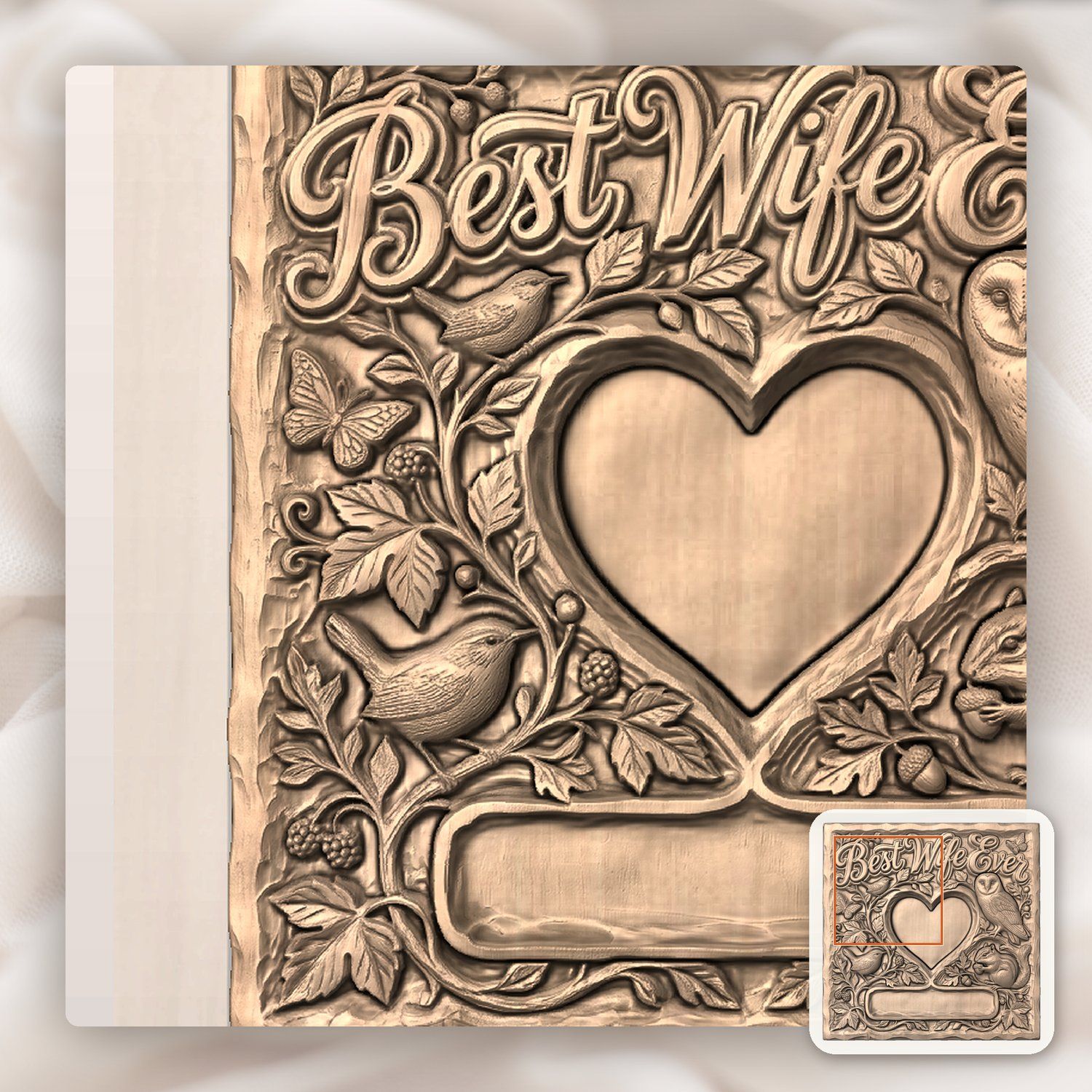 Best Wife Ever Woodland Heart Photo Frame CNC Relief STL bas-relief STL — view 6