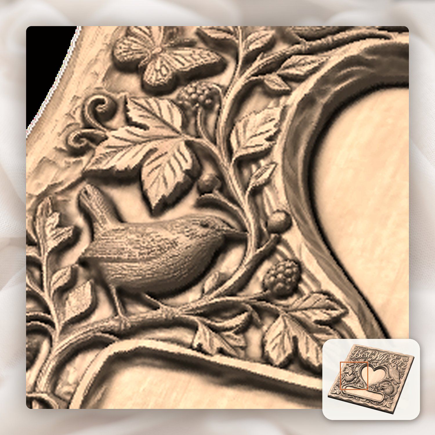 Best Wife Ever Woodland Heart Photo Frame CNC Relief STL bas-relief STL — view 9