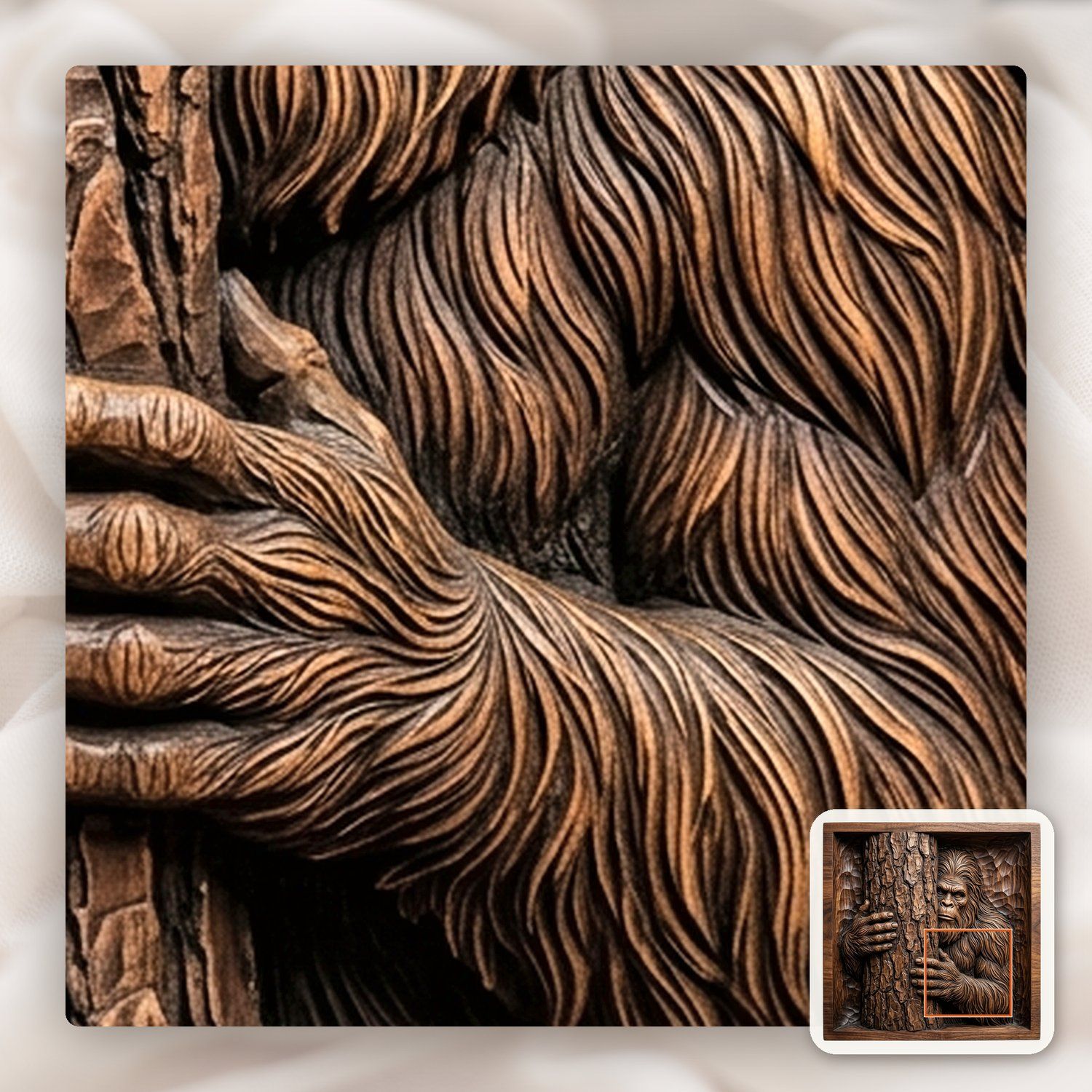 Bigfoot Peeking Behind Tree Wall Panel CNC Relief STL bas-relief STL — view 11
