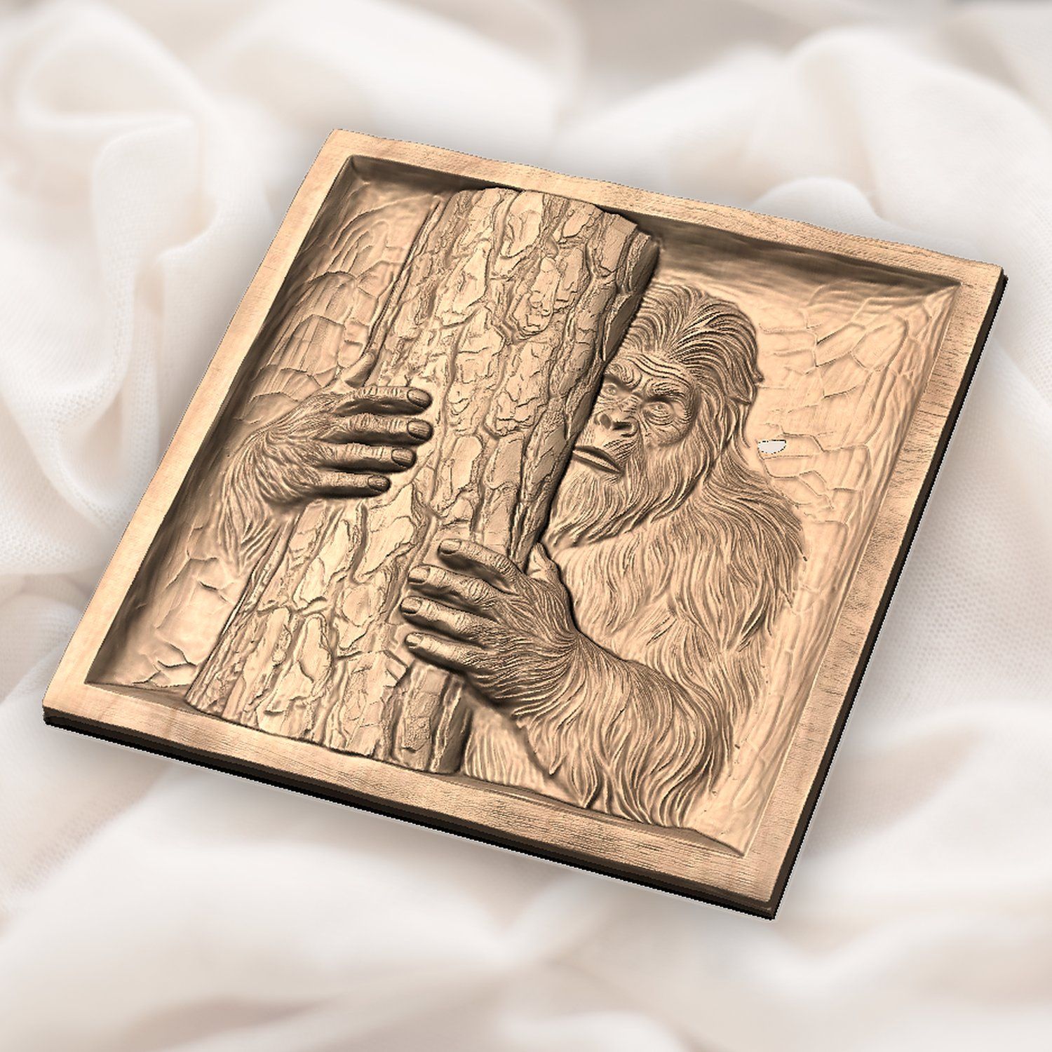 Bigfoot Peeking Behind Tree Wall Panel CNC Relief STL bas-relief STL — view 5