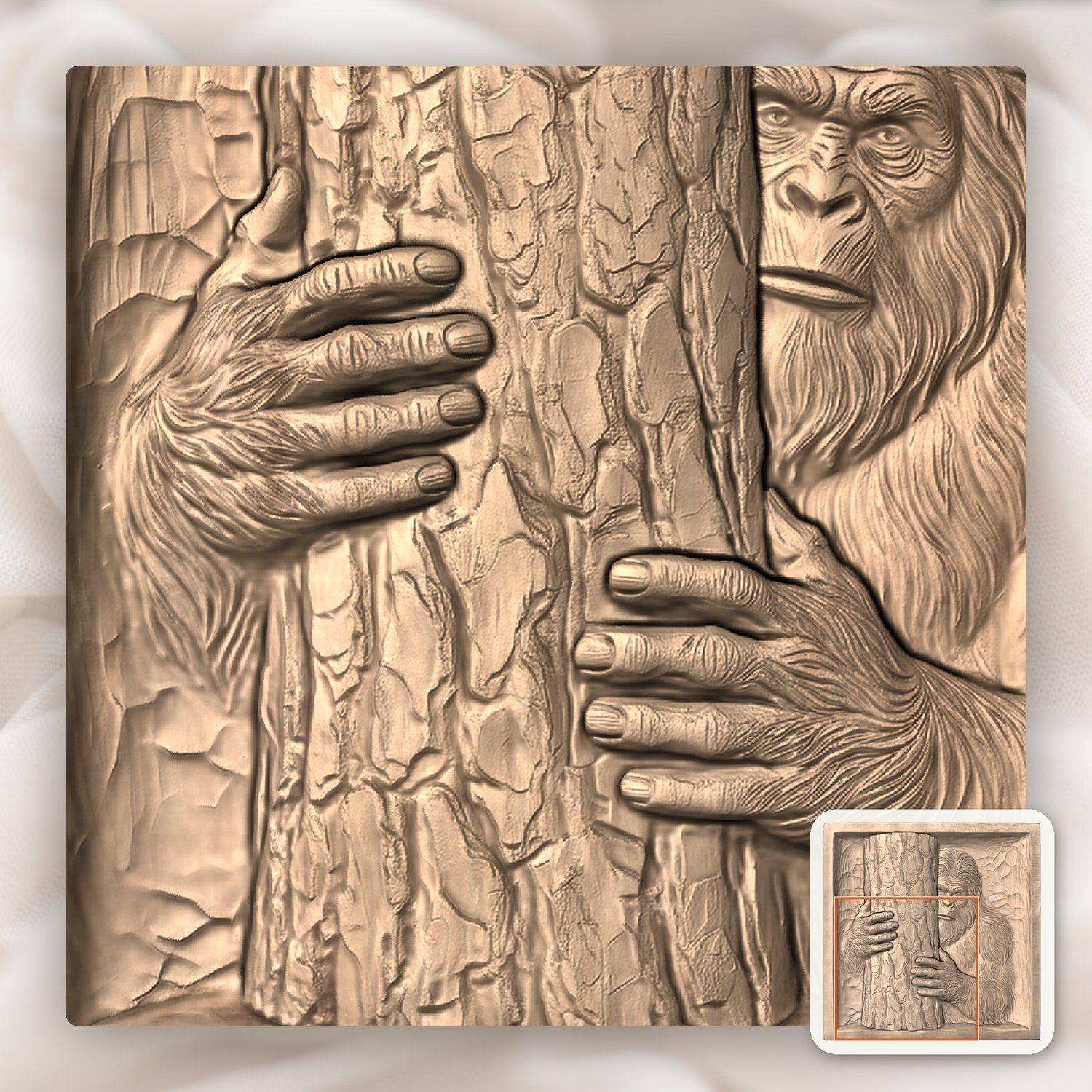 Bigfoot Peeking Behind Tree Wall Panel CNC Relief STL bas-relief STL — view 7