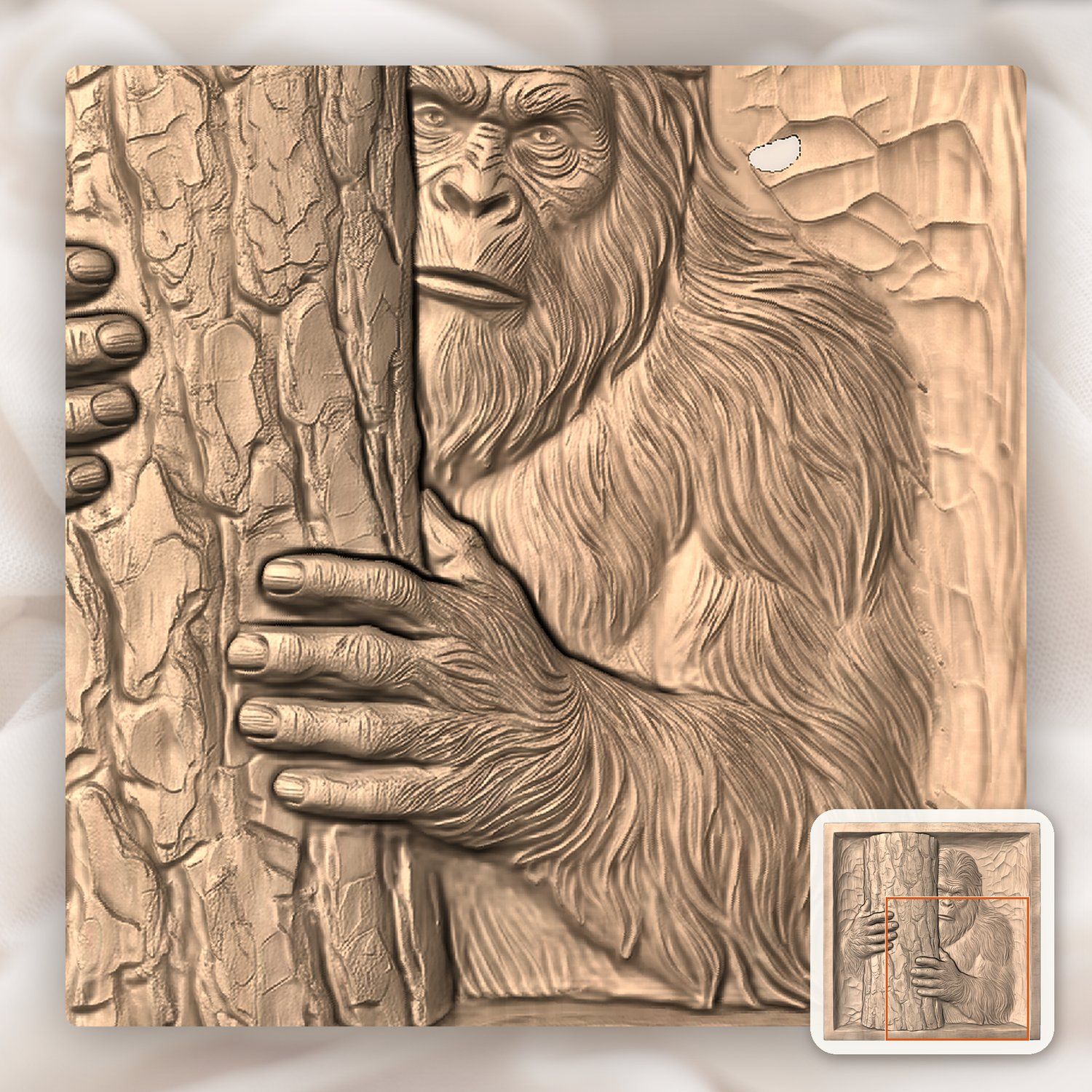 Bigfoot Peeking Behind Tree Wall Panel CNC Relief STL bas-relief STL — view 9