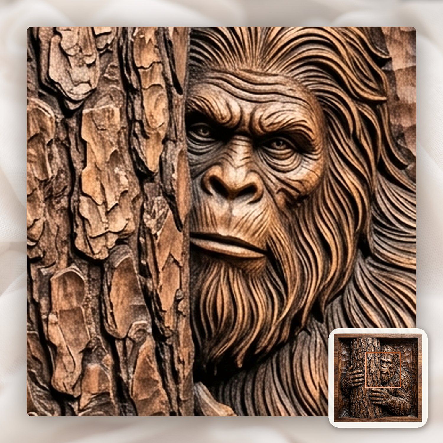 Bigfoot Peeking Behind Tree Wall Panel CNC Relief STL bas-relief STL — view 10