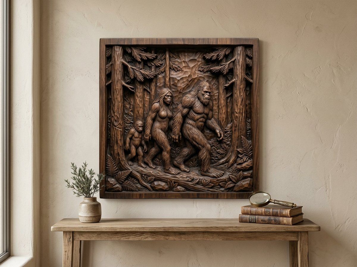 Bigfoot Sasquatch Family Wall Panel CNC Relief STL bas-relief STL — view 12