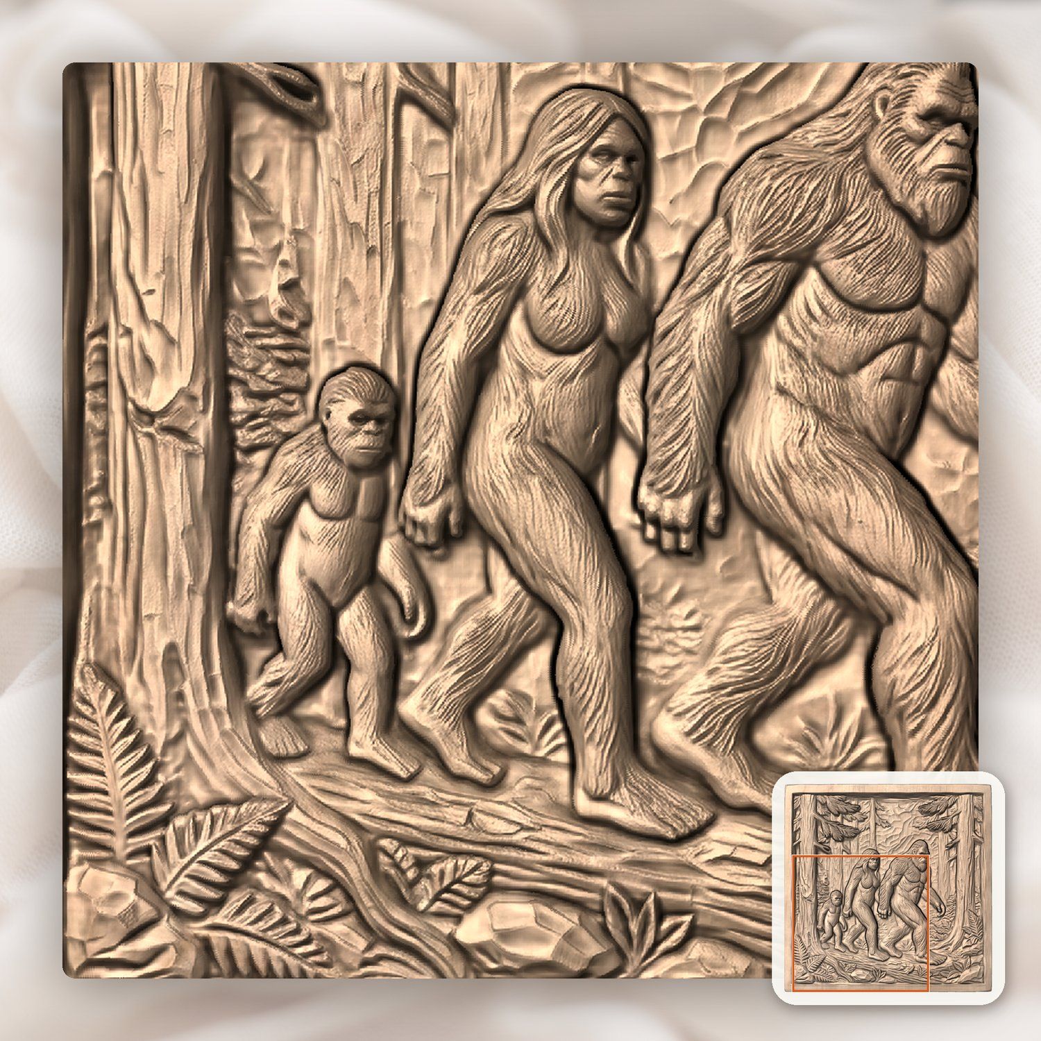 Bigfoot Sasquatch Family Wall Panel CNC Relief STL bas-relief STL — view 8