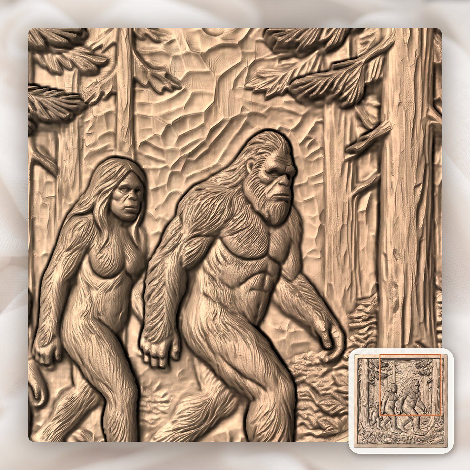 Bigfoot Sasquatch Family Wall Panel CNC Relief STL bas-relief STL — view 9