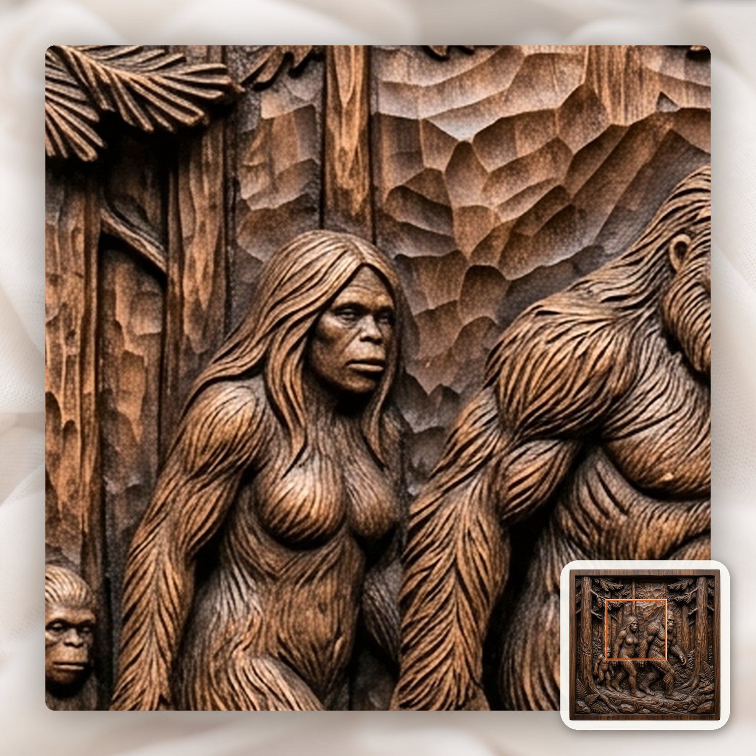 Bigfoot Sasquatch Family Wall Panel CNC Relief STL bas-relief STL — view 10