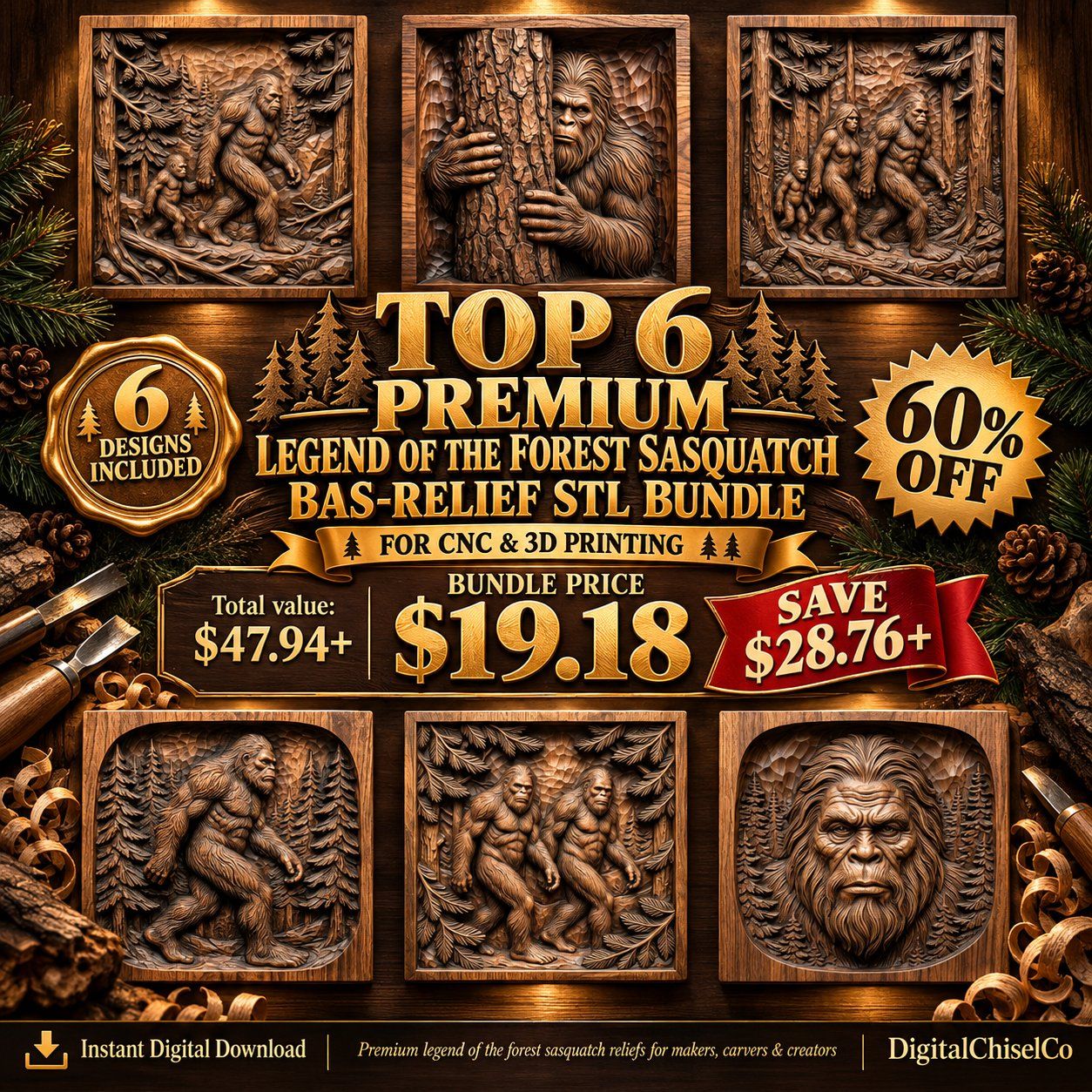 Bigfoot Sasquatch Forest Wildlife Mega Bundle CNC Relief STL bas-relief STL design