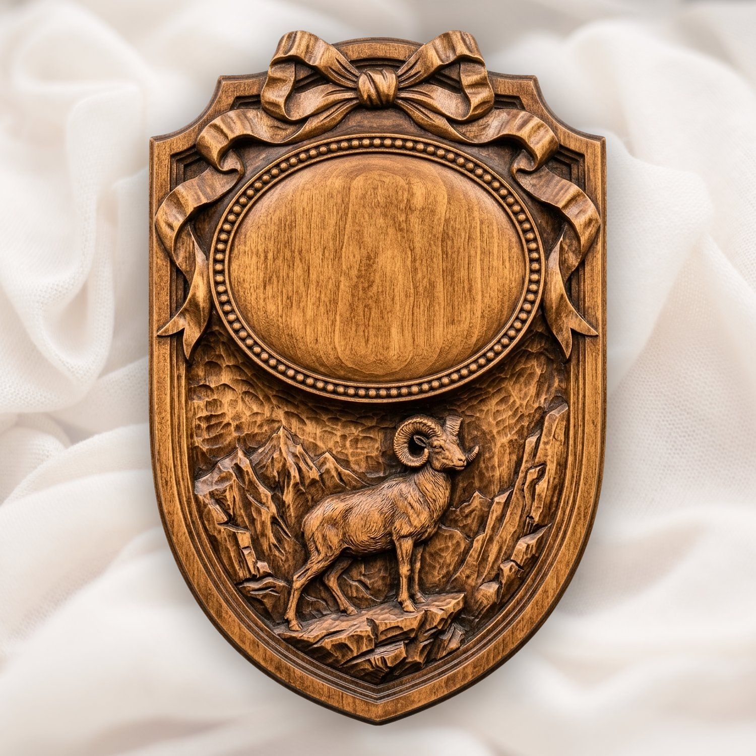 Bighorn Ram Mountain Trophy Shield CNC Relief STL bas-relief STL design