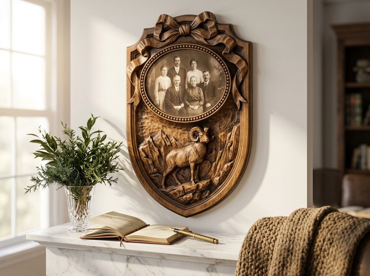 Bighorn Ram Mountain Trophy Shield CNC Relief STL bas-relief STL — view 13