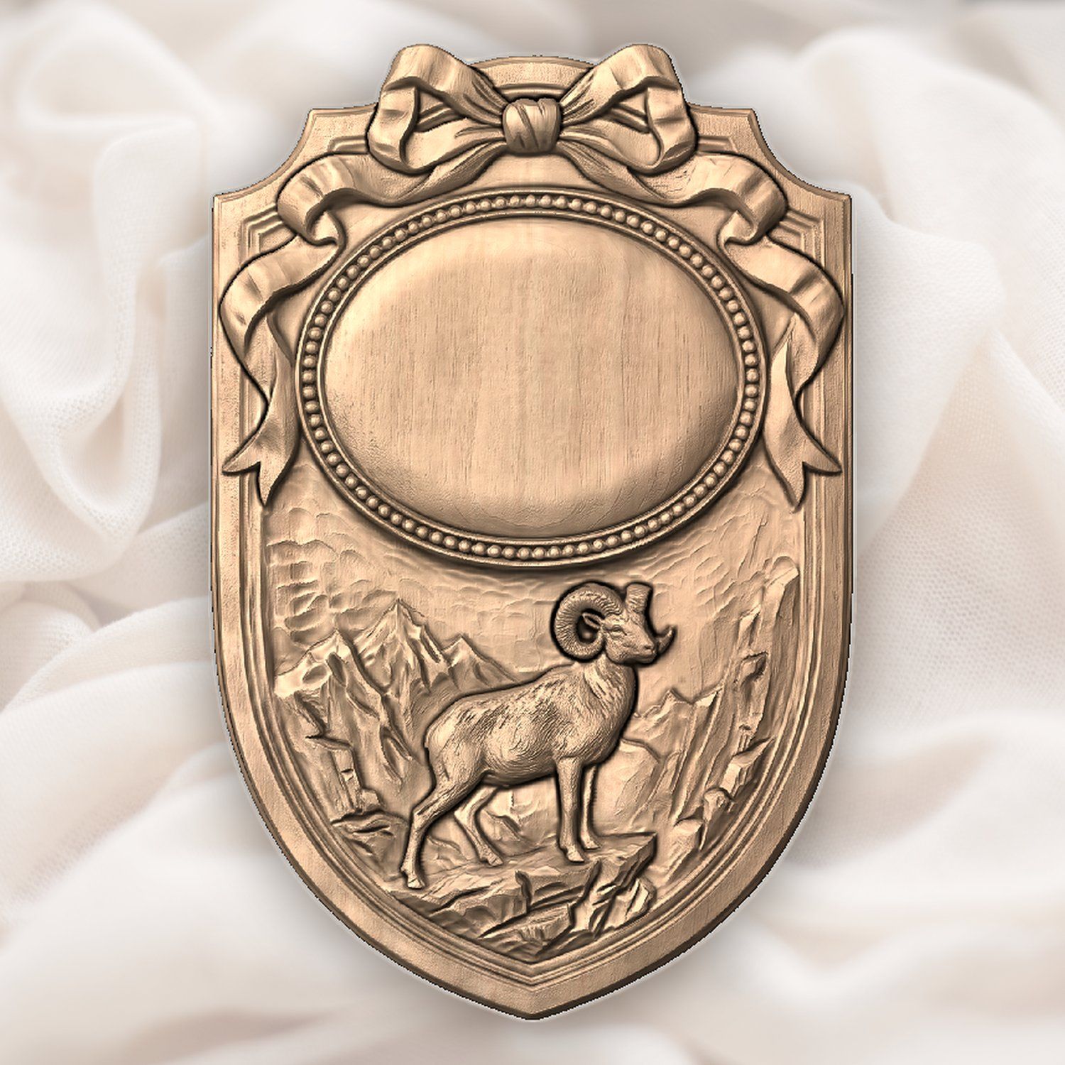 Bighorn Ram Mountain Trophy Shield CNC Relief STL bas-relief STL — view 4