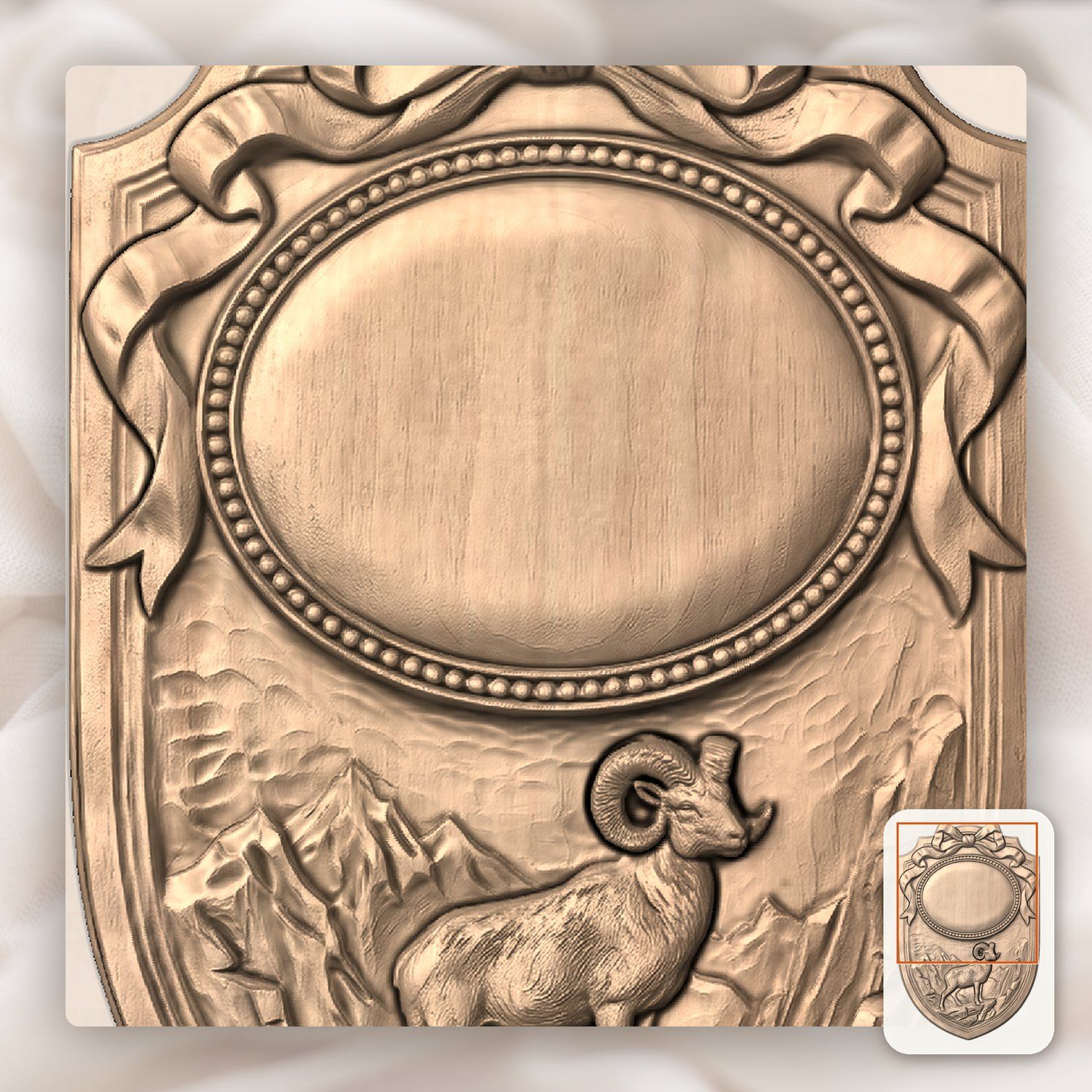 Bighorn Ram Mountain Trophy Shield CNC Relief STL bas-relief STL — view 8