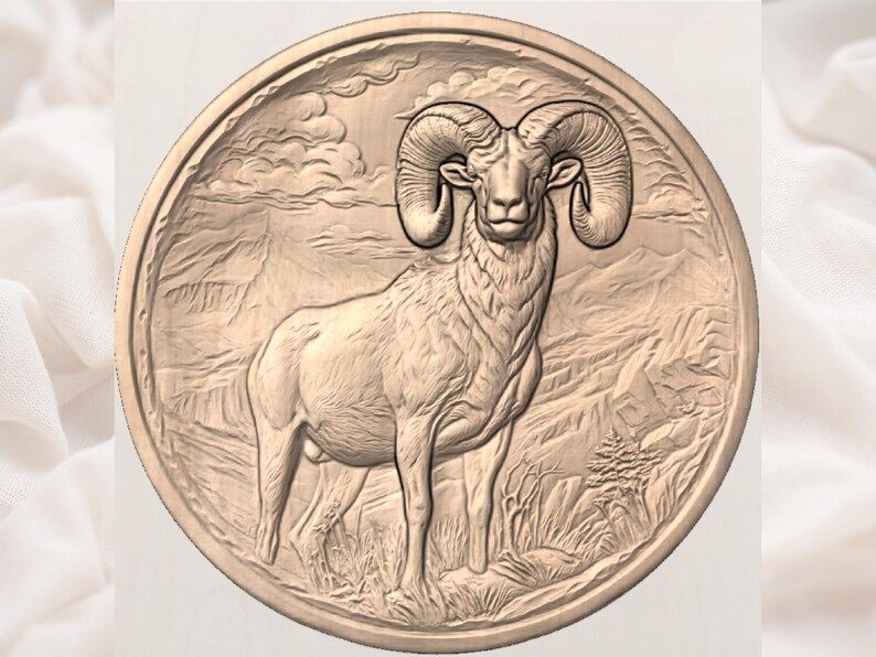 Bighorn Ram in the High Country Round Relief STL bas-relief STL — view 2
