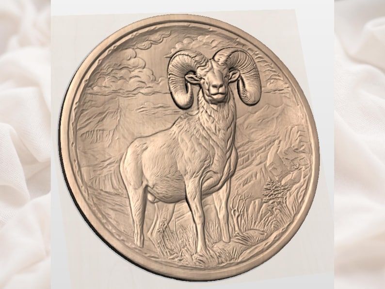 Bighorn Ram in the High Country Round Relief STL bas-relief STL — view 3